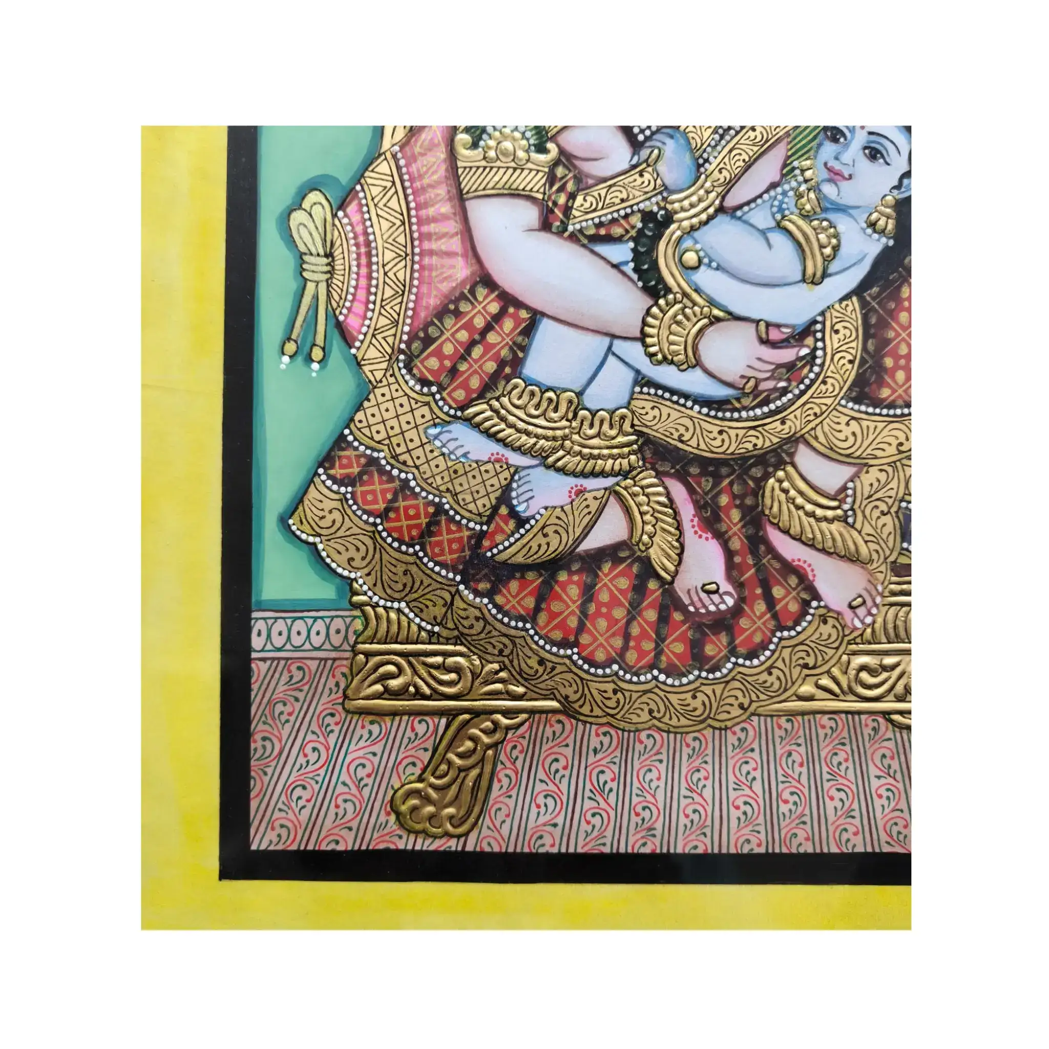 Mysore Yashodha Painting With Krishna | 22KT Gold Leaf - Image 5