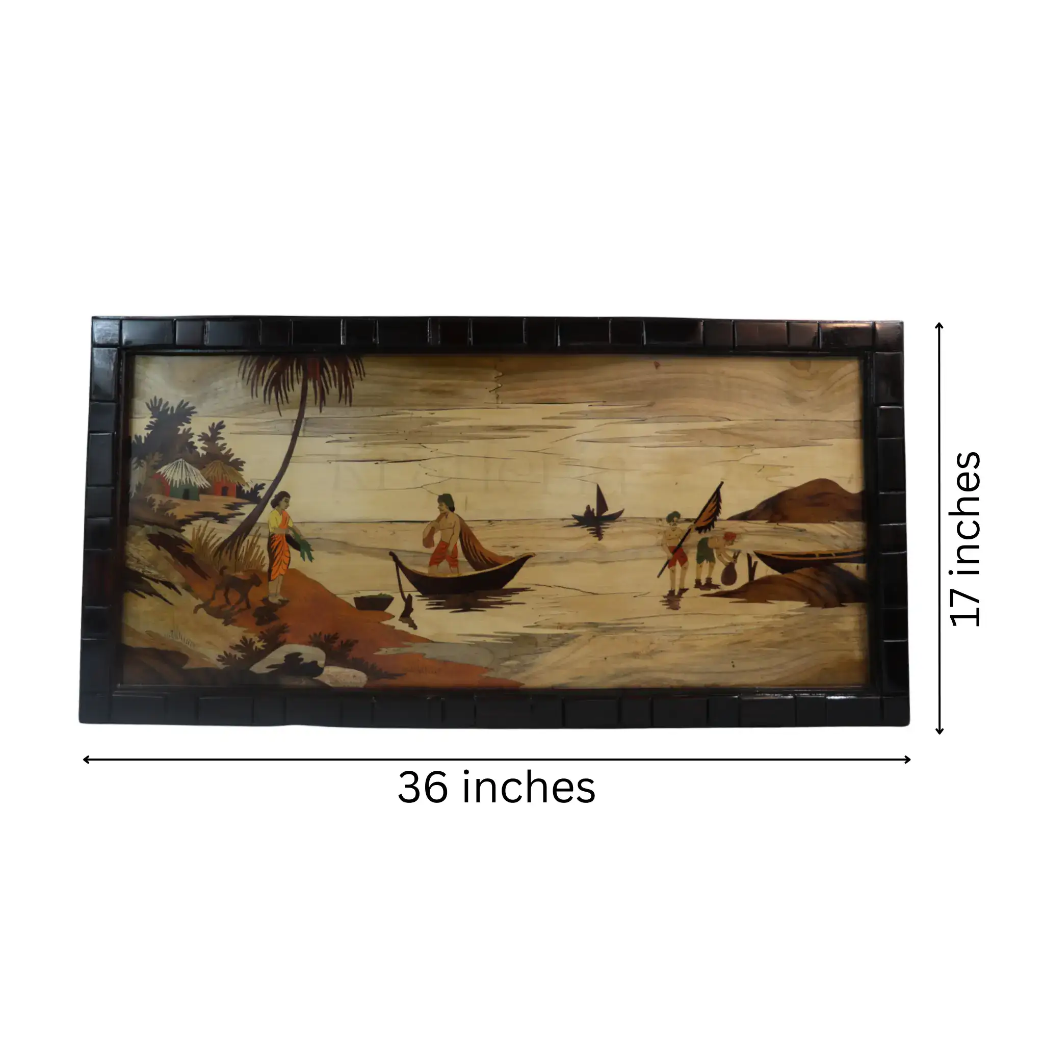 Traditional Mysore Inlay Art – Riverside Nature Scene Rosewood Frame - Image 5