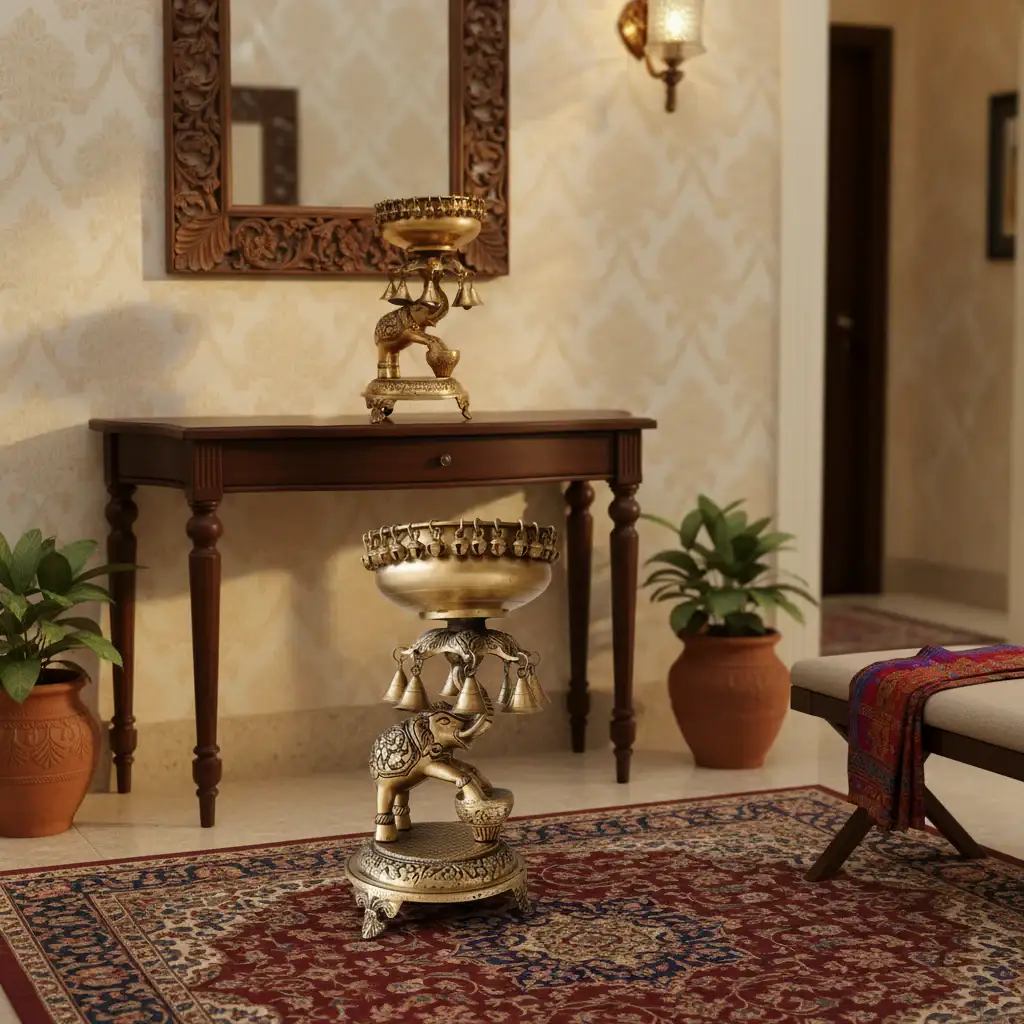 Brass Elephant Urli with Bells - Traditional Indian Decorative Bowl - Image 3