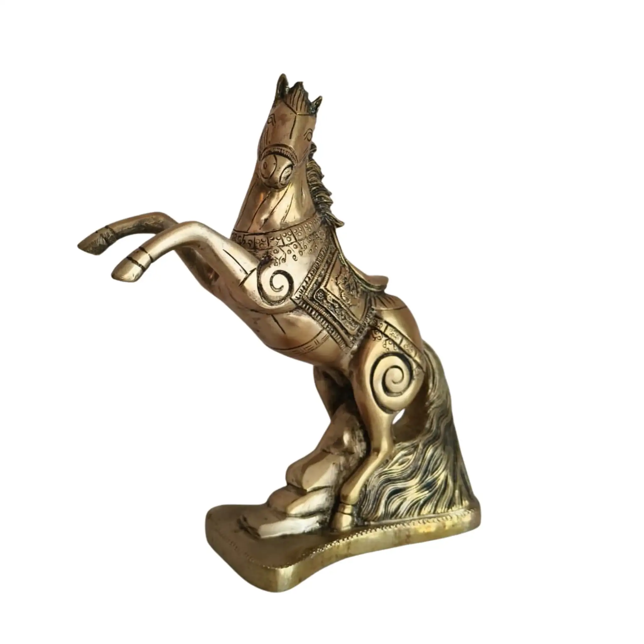 Galloping Brass Horse Statue | Ornate Handcrafted Rearing Horse Sculpture - Image 3