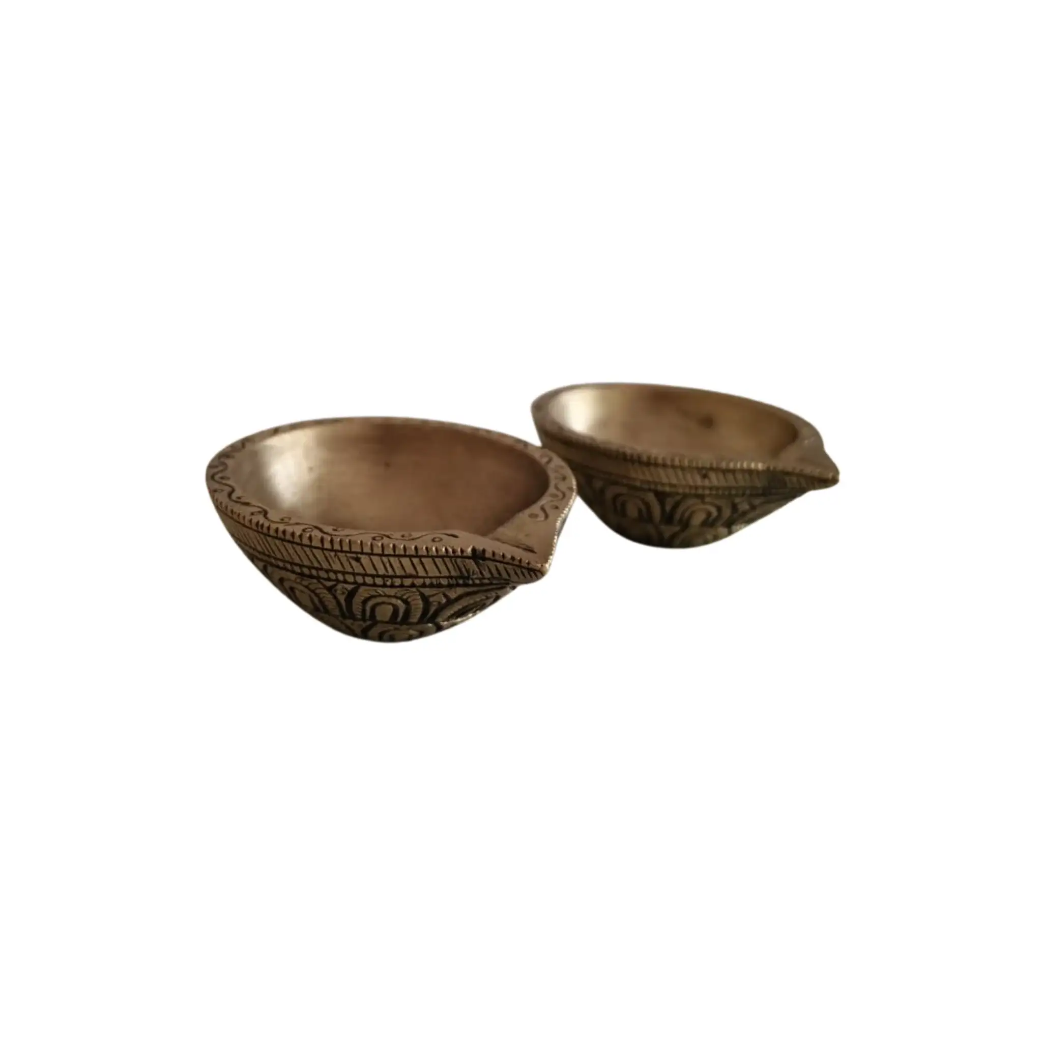 Pair Classic Brass Diya - Hand-Etched Traditional Oil Lamp for Puja - Image 3