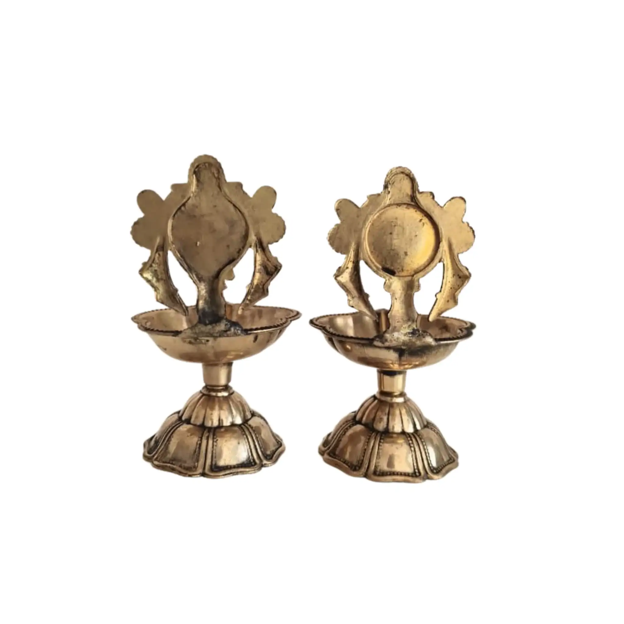 Pair of Ornate Brass Standing Diyas - Traditional Oil Lamps with Auspicious Symbols - Image 6