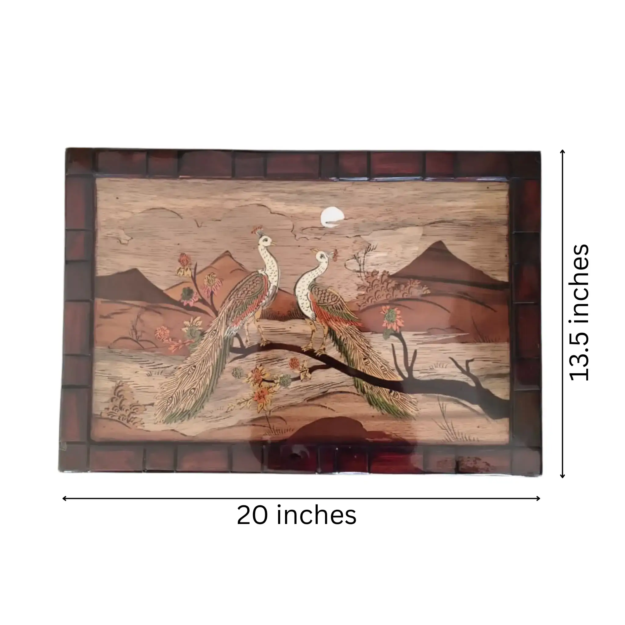 Couple Peacock Wood Inlay – Traditional Mysore Rosewood Artwork - Image 5