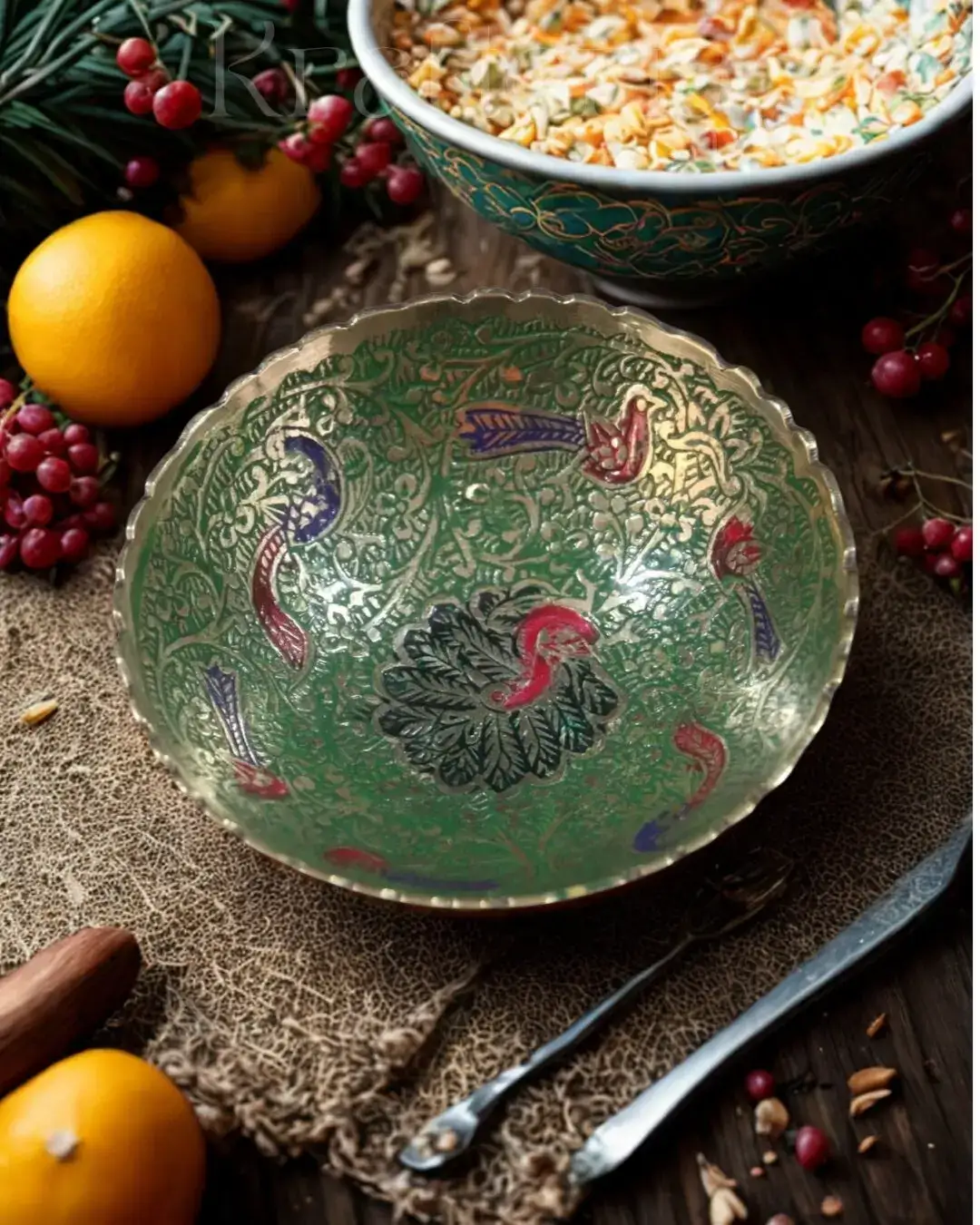 Peacock Glory - Centerpiece Brass Fruit Bowl - Image 6