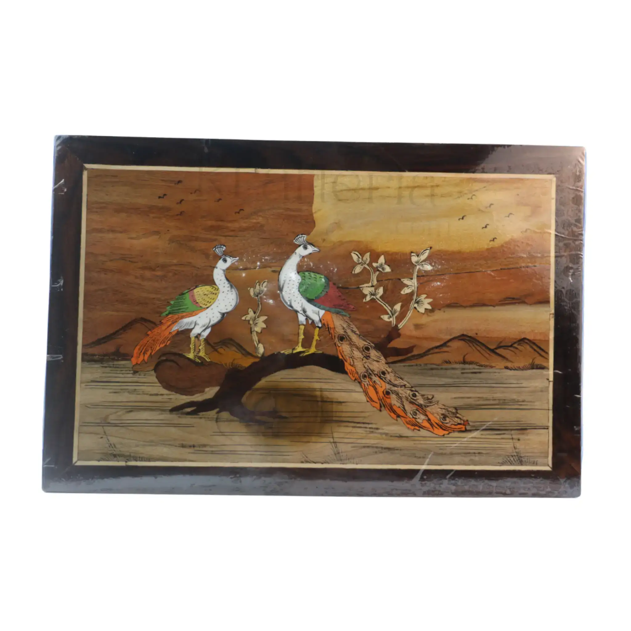 Rosewood Inlay Artwork – Graceful Peacock Motif Handmade Frame - Image 3
