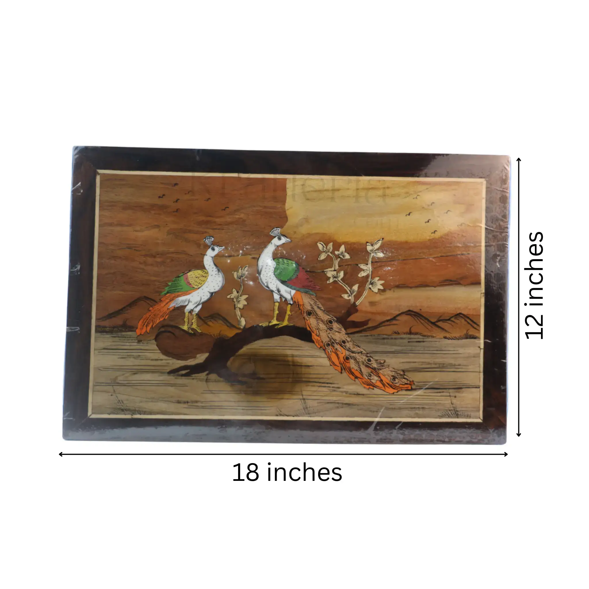 Rosewood Inlay Artwork – Graceful Peacock Motif Handmade Frame - Image 4
