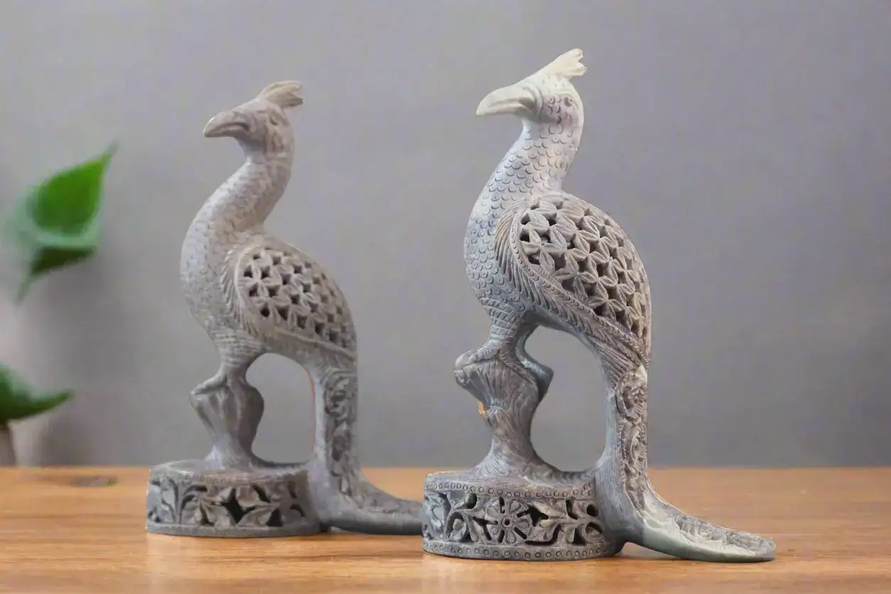 Peacock Pair Jali Carving – Ethnic Indian Handicraft Figurines - Image 3