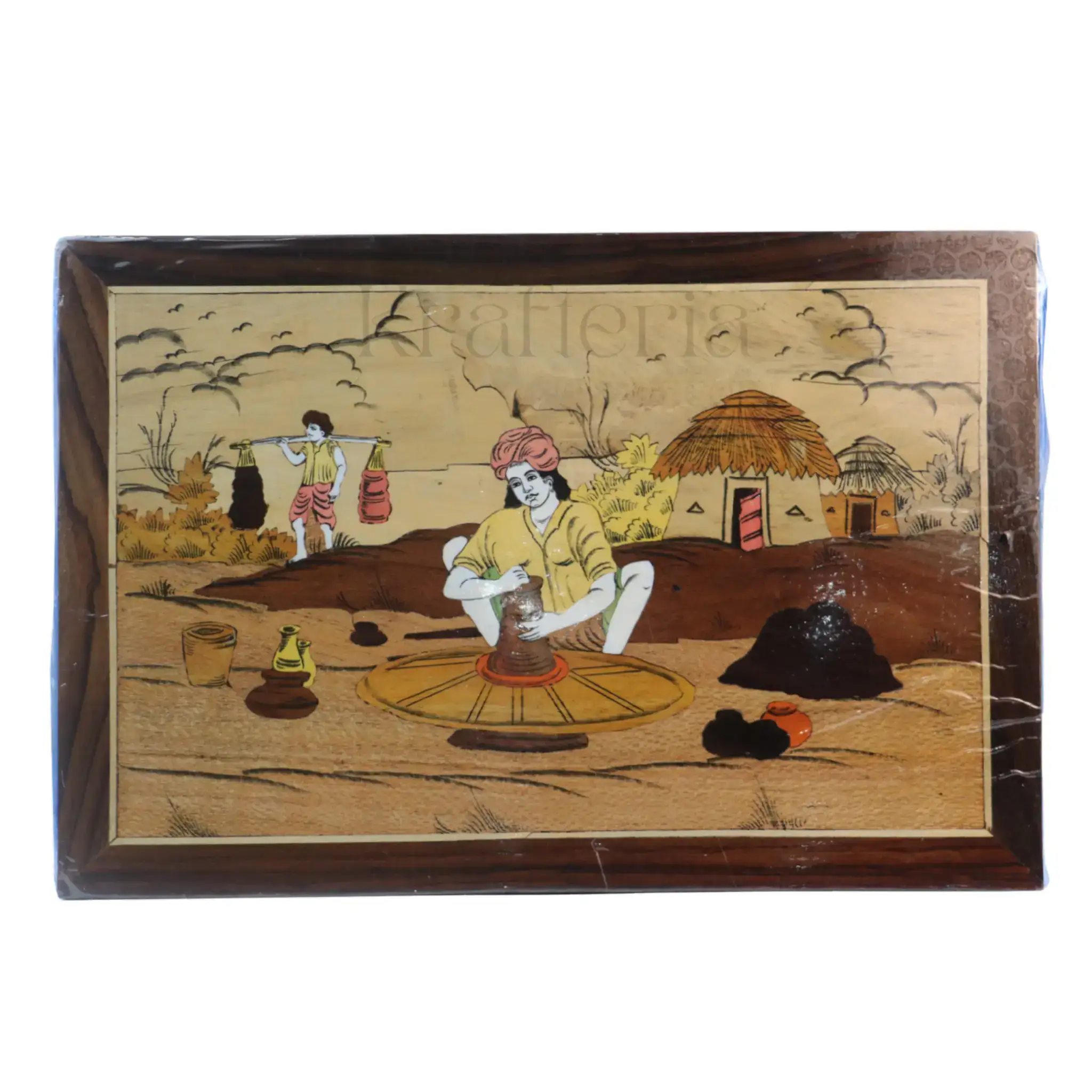 Pottery Pot Making Wooden Inlay Frame – South Indian Handmade Masterpiece - Image 4