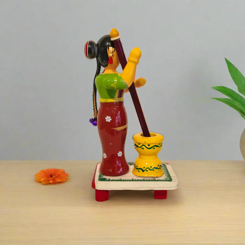 The Village Pounding Woman Etikoppaka Wooden Craft