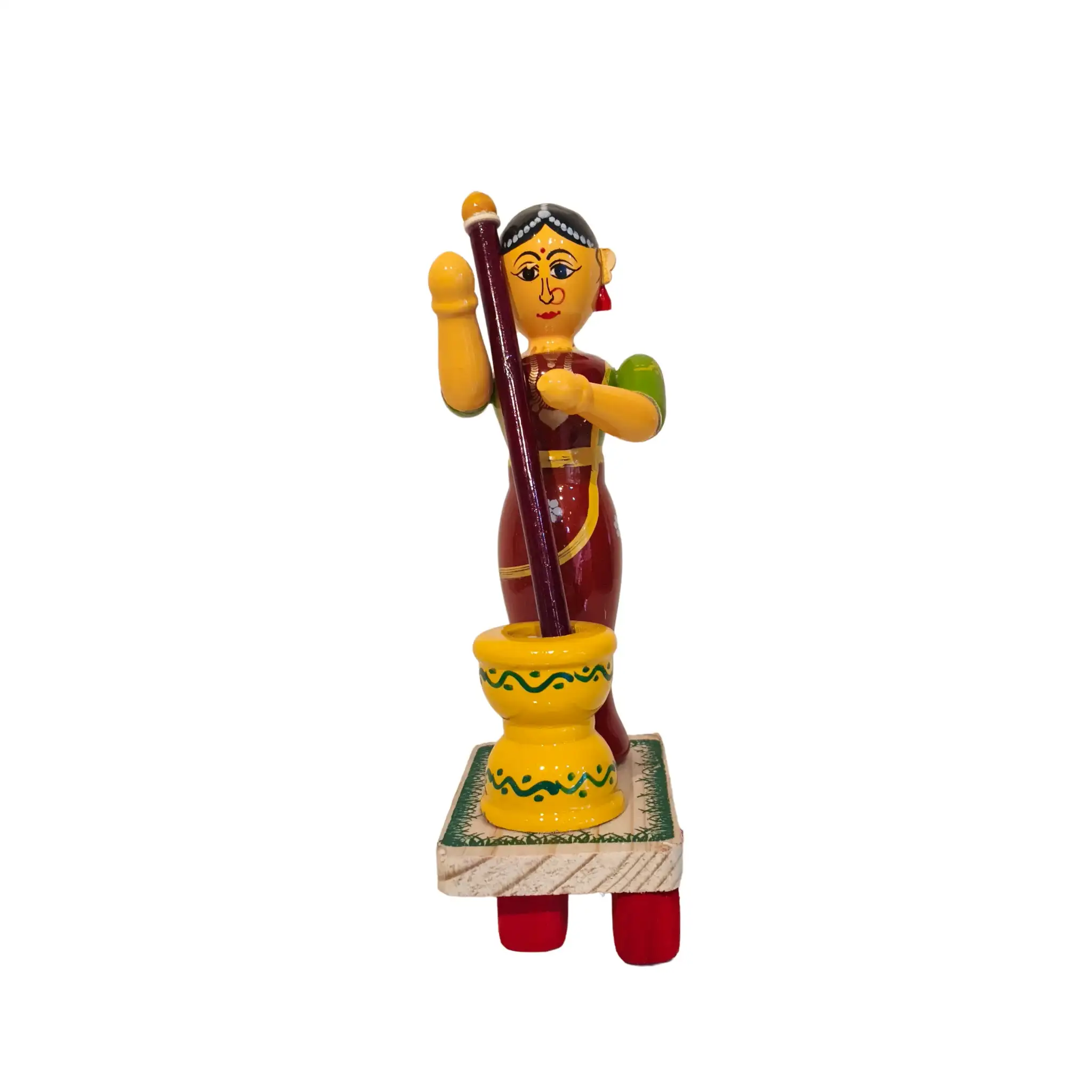 The Village Pounding Woman Etikoppaka Wooden Craft - Image 2