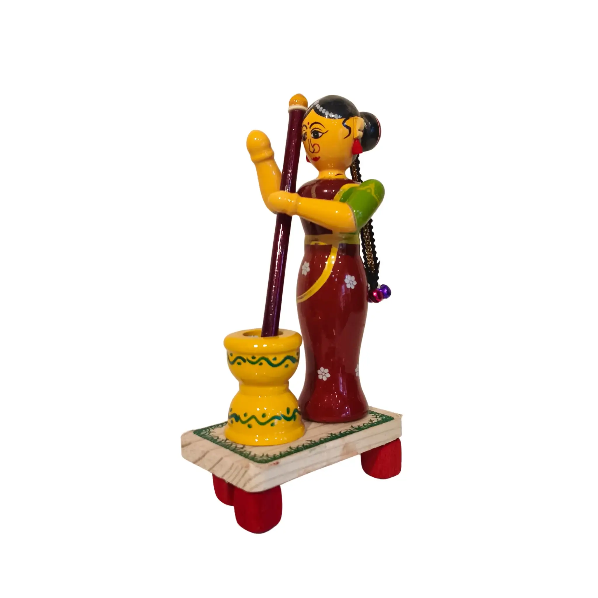 The Village Pounding Woman Etikoppaka Wooden Craft - Image 3