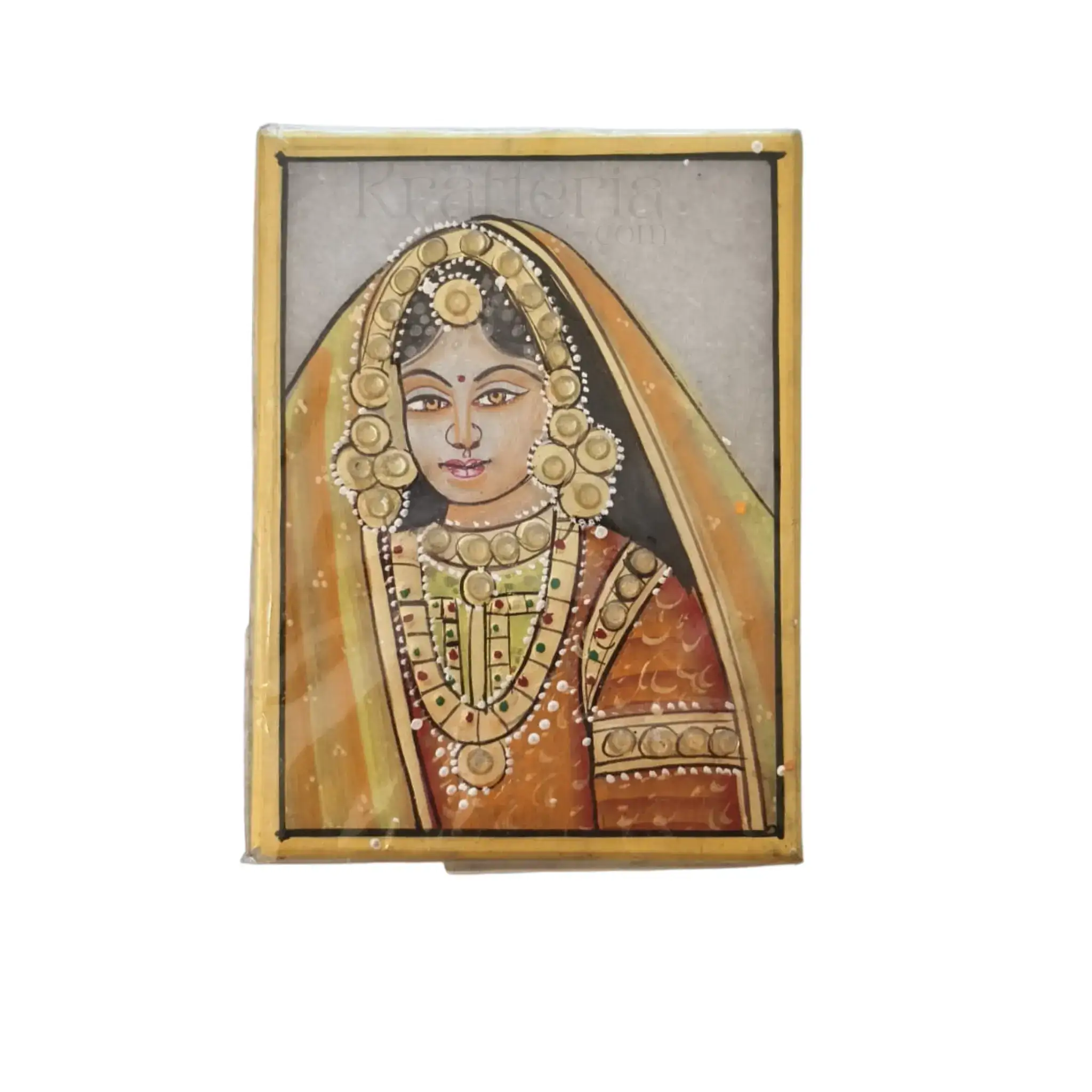 Rajasthani Golden Princess Marbel Painting - Image 2