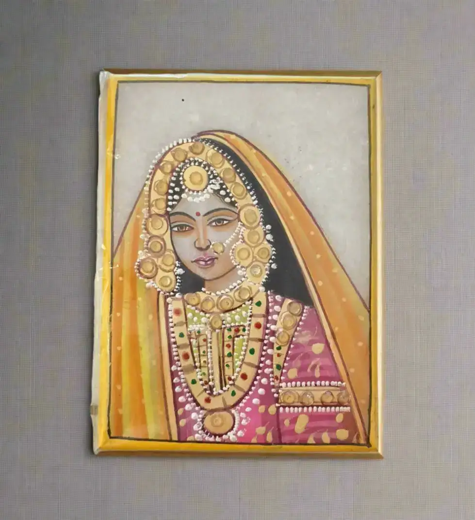 Rajasthani Golden Princess Marbel Painting - Image 4