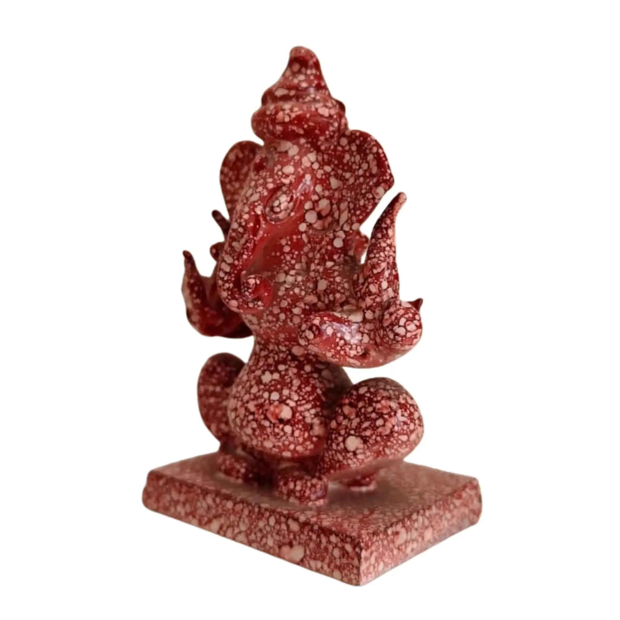 Red Marble Two-Sided Ganesha Idol – Handcrafted Divine Home Decor - Image 4