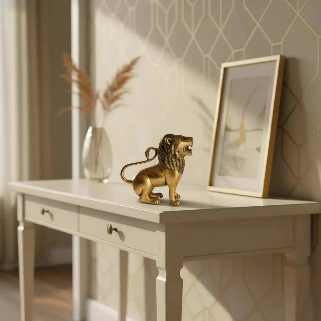 Regal Brass Lion Statue - Majestic Animal Figurine for Home Decor