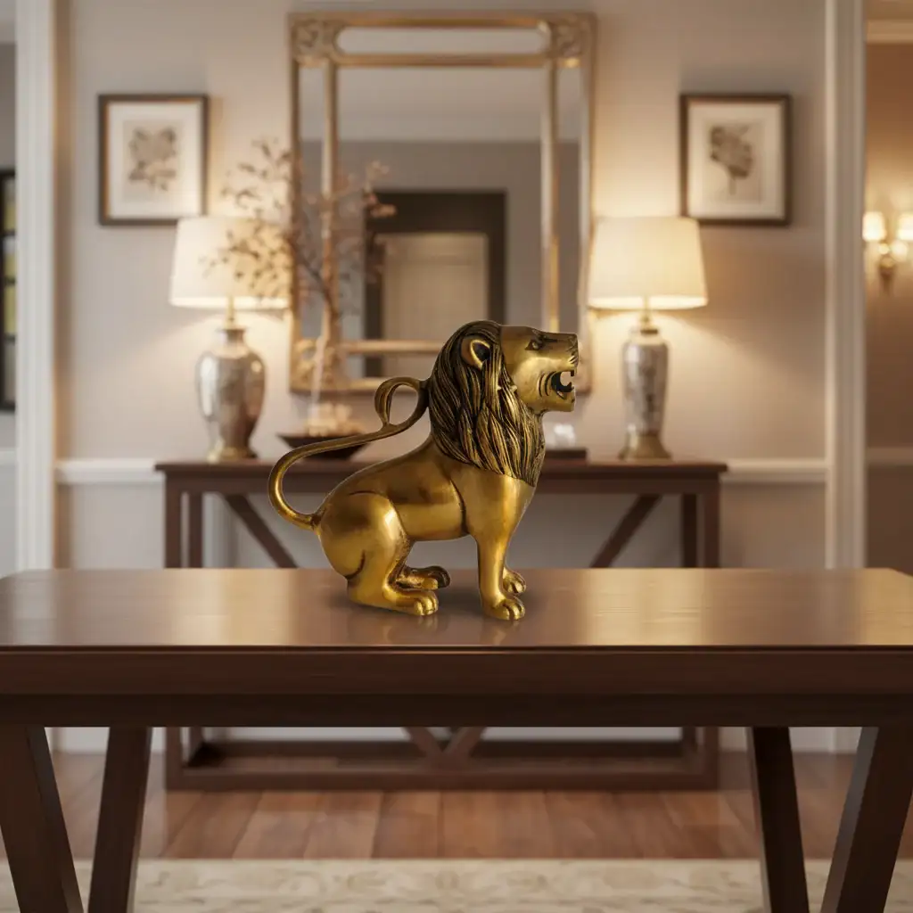 Regal Brass Lion Statue - Majestic Animal Figurine for Home Decor - Image 2