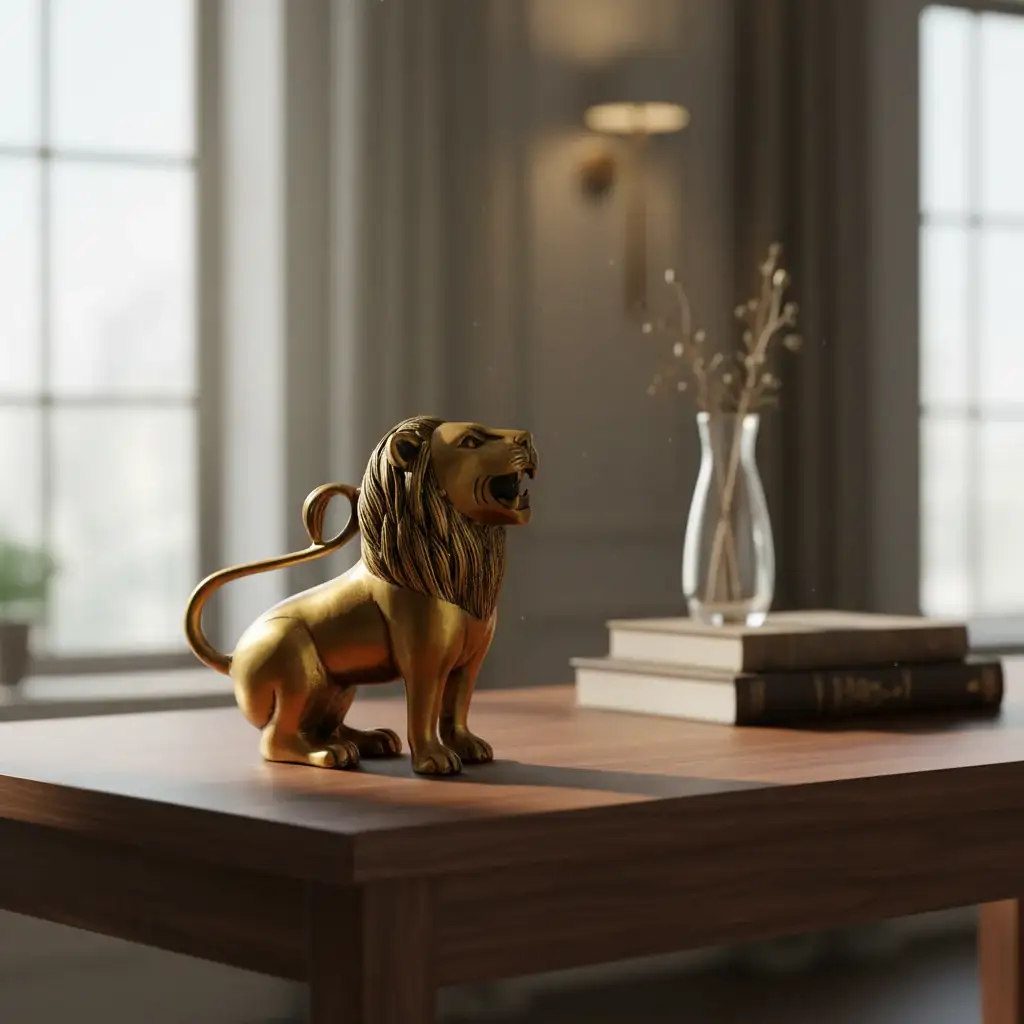 Regal Brass Lion Statue - Majestic Animal Figurine for Home Decor - Image 3