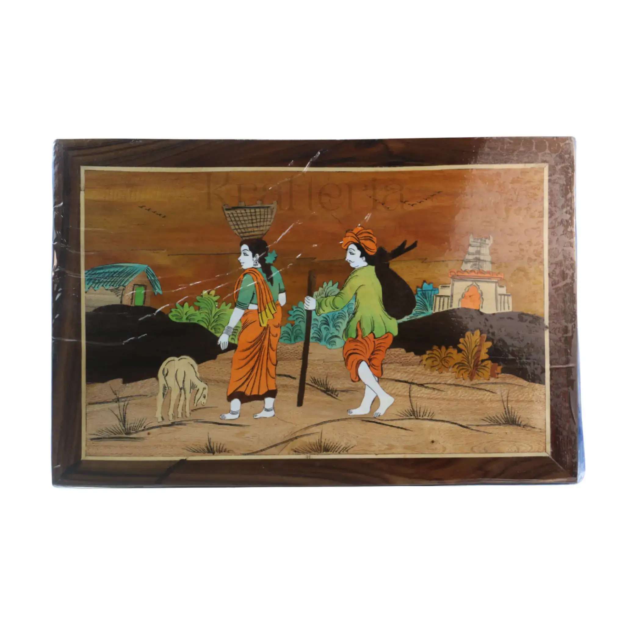 Rosewood Inlay Artwork – Scenic Village Life Handmade Wall Decor - Image 4