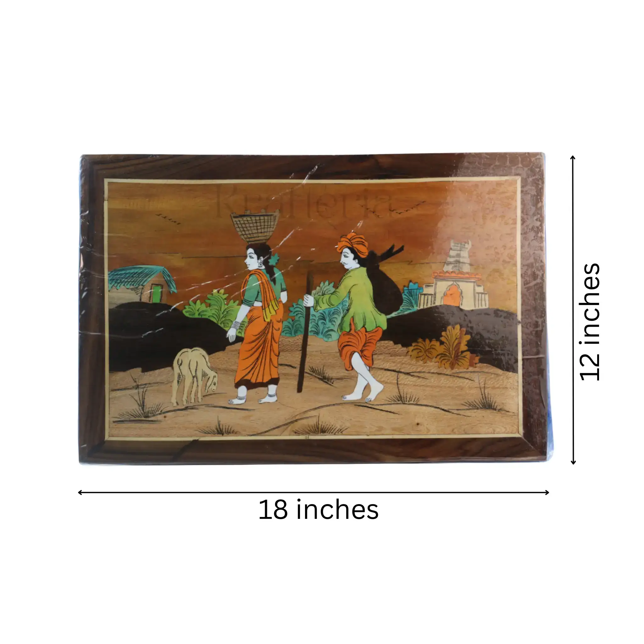 Rosewood Inlay Artwork – Scenic Village Life Handmade Wall Decor - Image 5