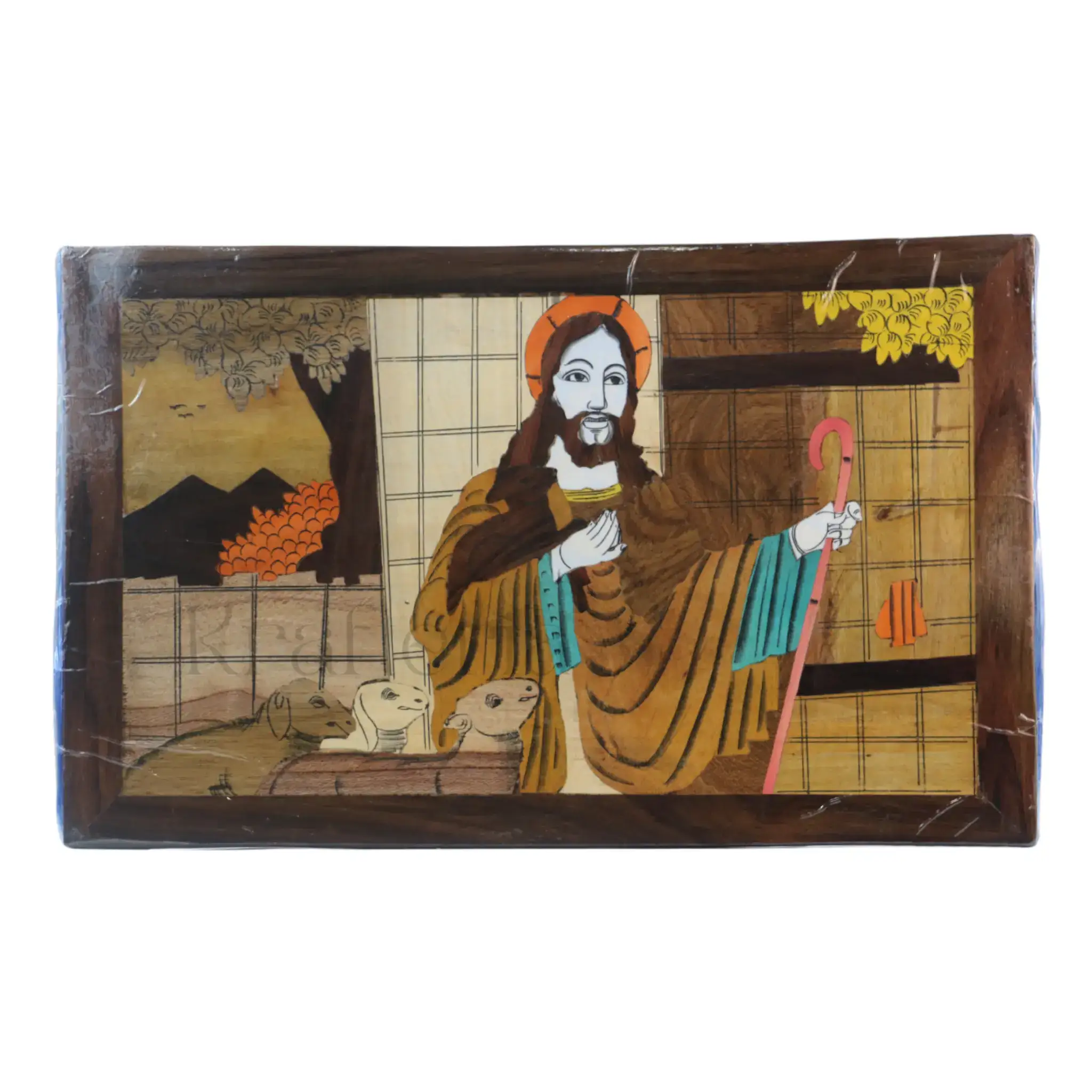 Handcrafted Rosewood Inlay Jesus Frame – Elegant Christian Wall Art - Image 4