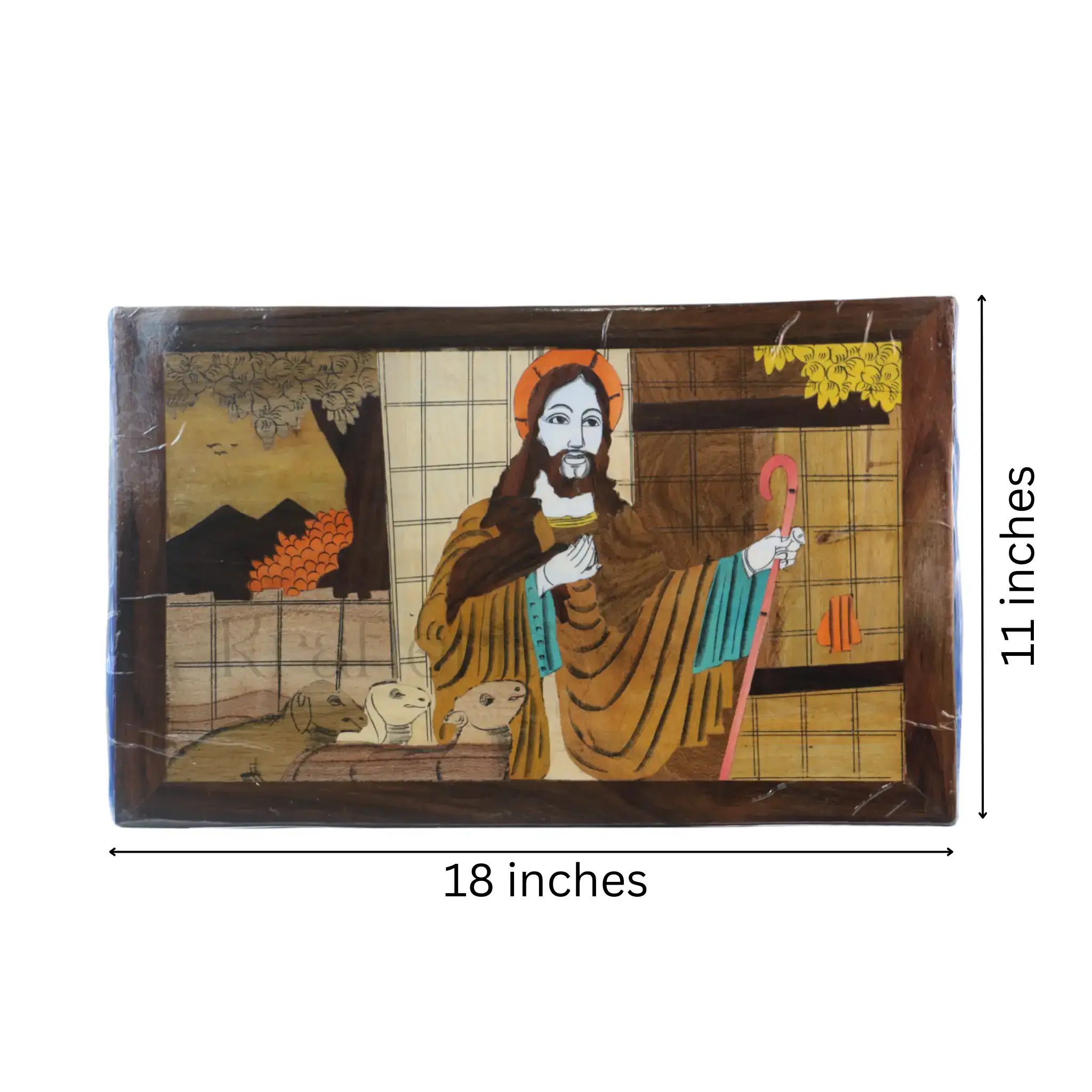 Handcrafted Rosewood Inlay Jesus Frame – Elegant Christian Wall Art - Image 5