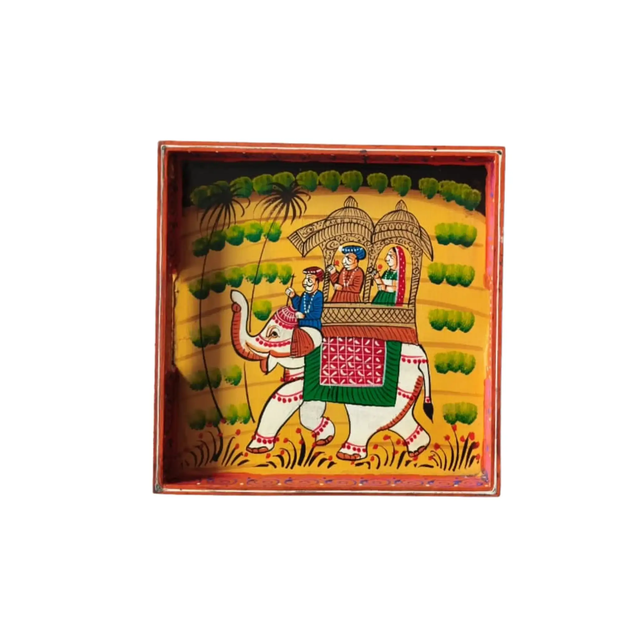 Royal Elephant Procession Hand-Painted Wooden Drawer Box - Image 8