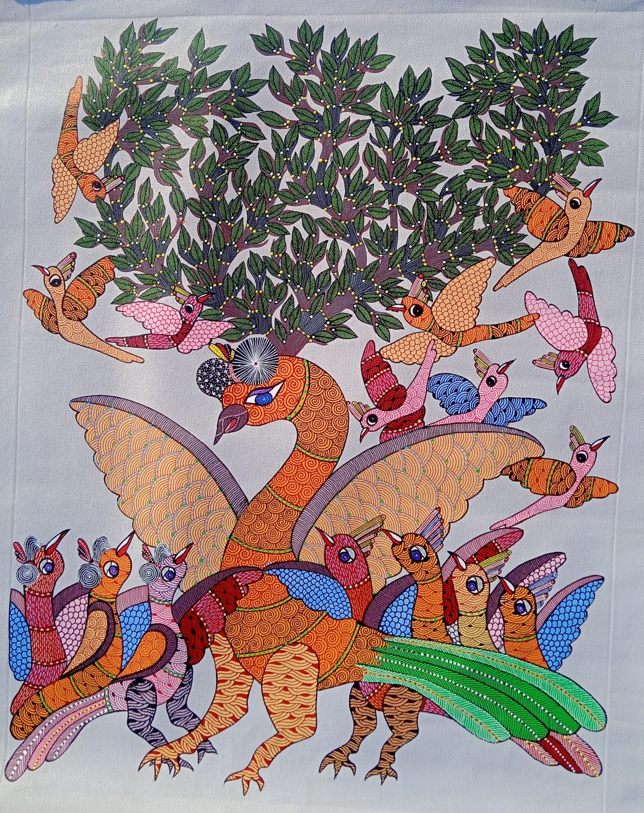 Sacred Tree & Spirit Birds – Authentic Gond Painting