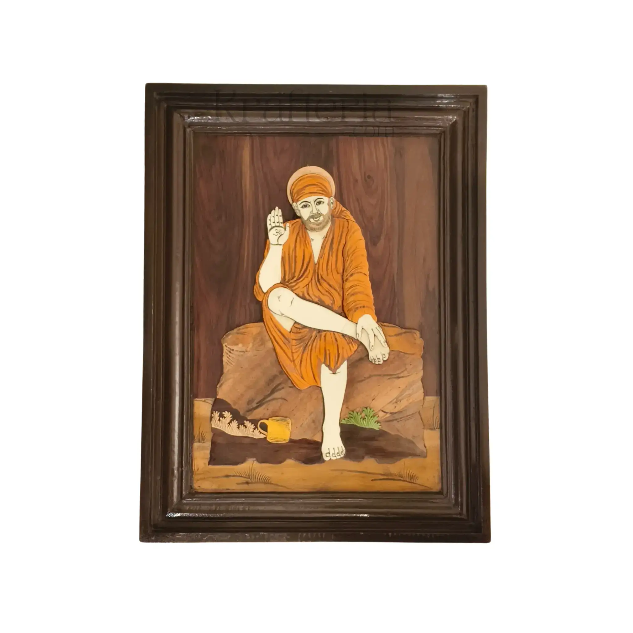 The Eternal Guide in Sai Baba Wooden Inlay  Frame - Image 2