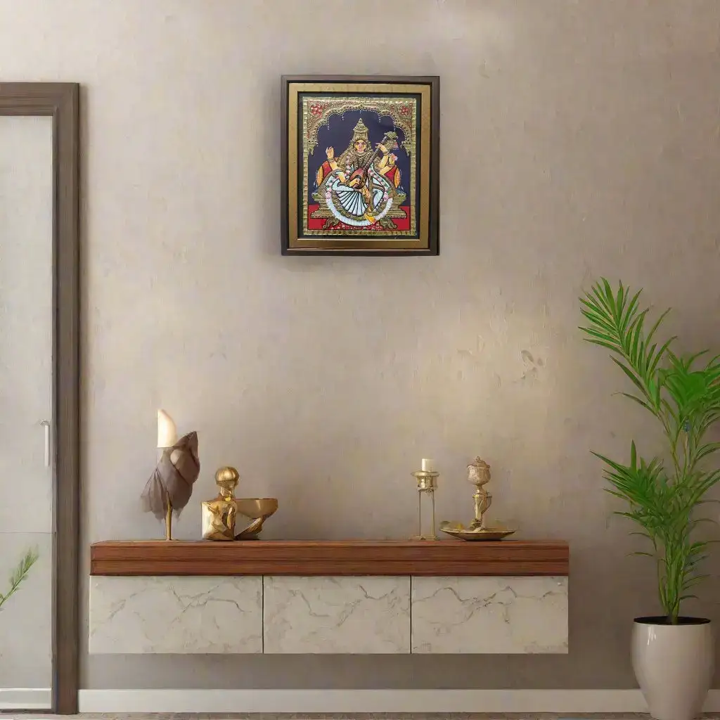 Beautiful Saraswathi Devi Thanjavur Painting – Timeless Indian Craft - Image 4