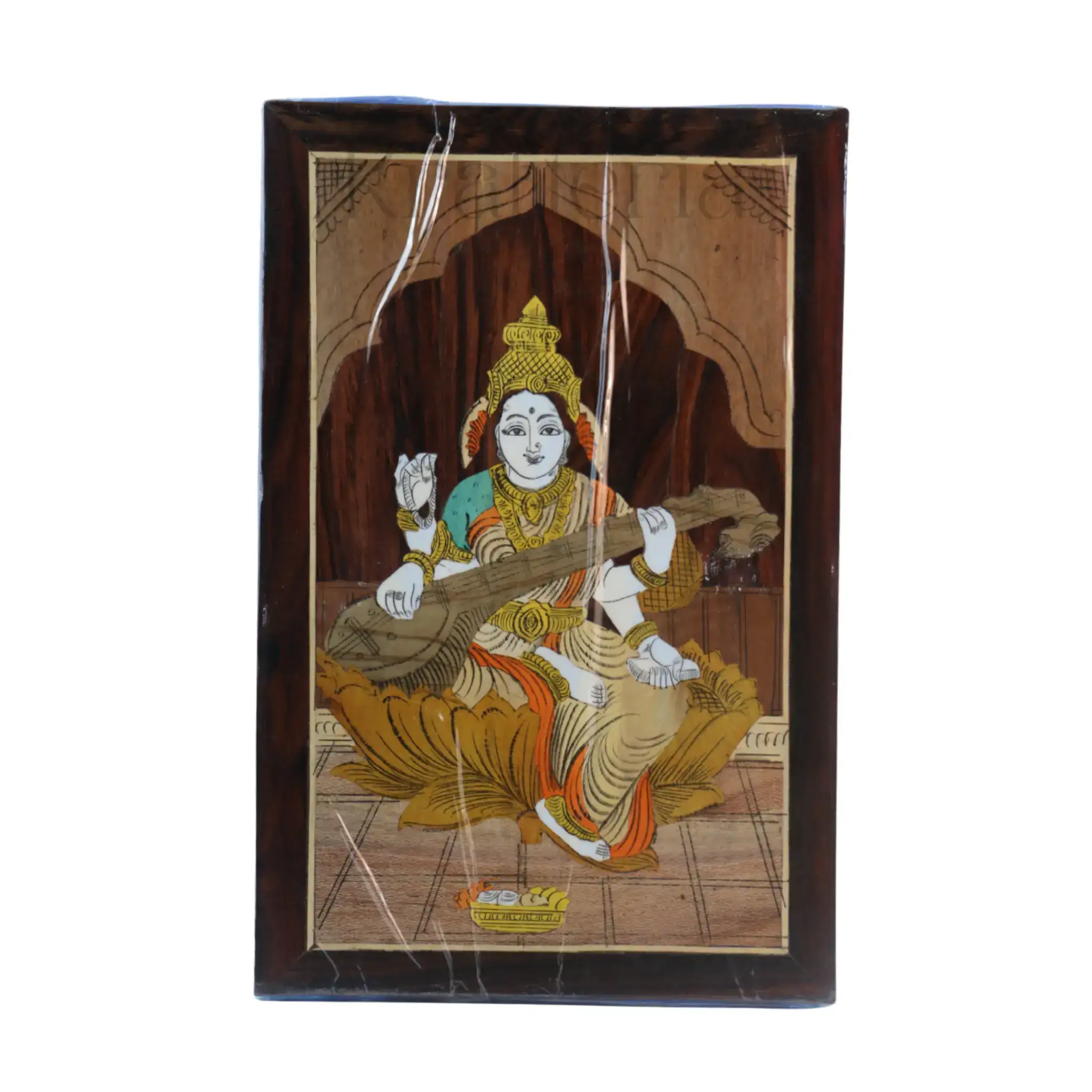 Rosewood Inlay Wall Frame – Divine Saraswathi Artwork for Study or Pooja Room - Image 4