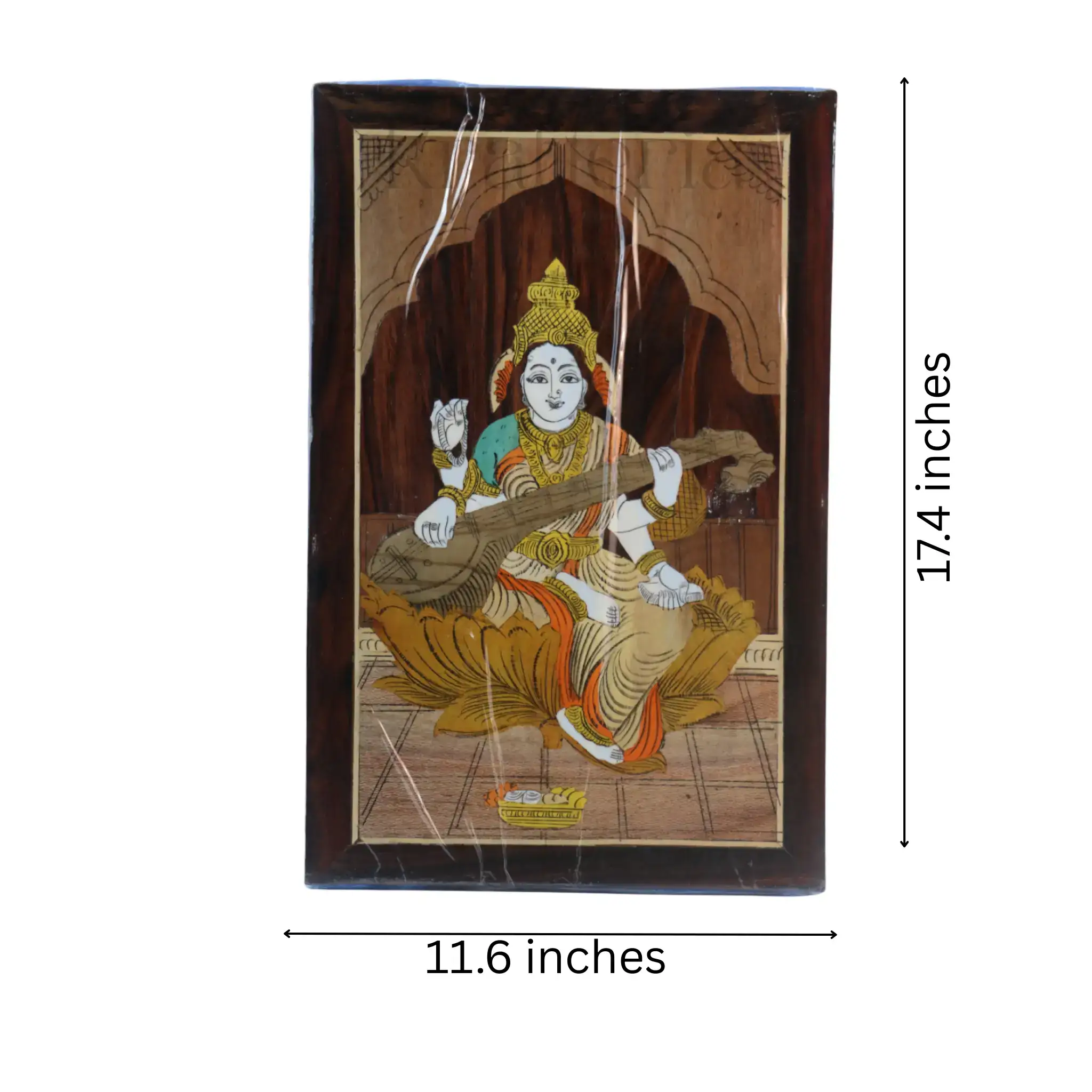 Rosewood Inlay Wall Frame – Divine Saraswathi Artwork for Study or Pooja Room - Image 5