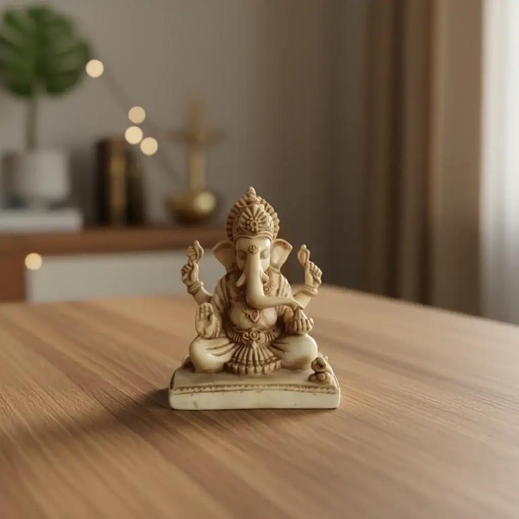 Seated Ganesha Statue in Resin with Intricate Details