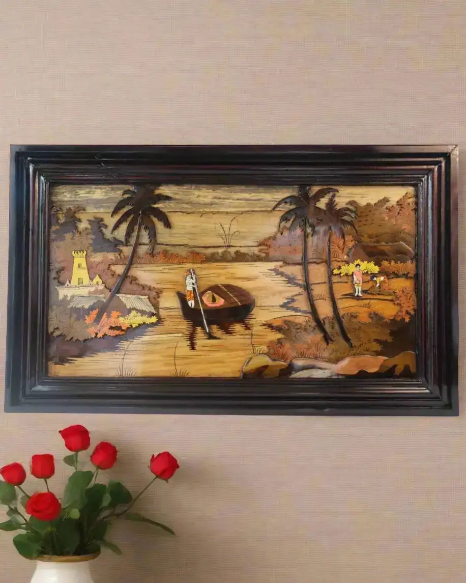 Tropical Boat Scene with Palm Trees – Serene Wall Hanging Decor - Image 4