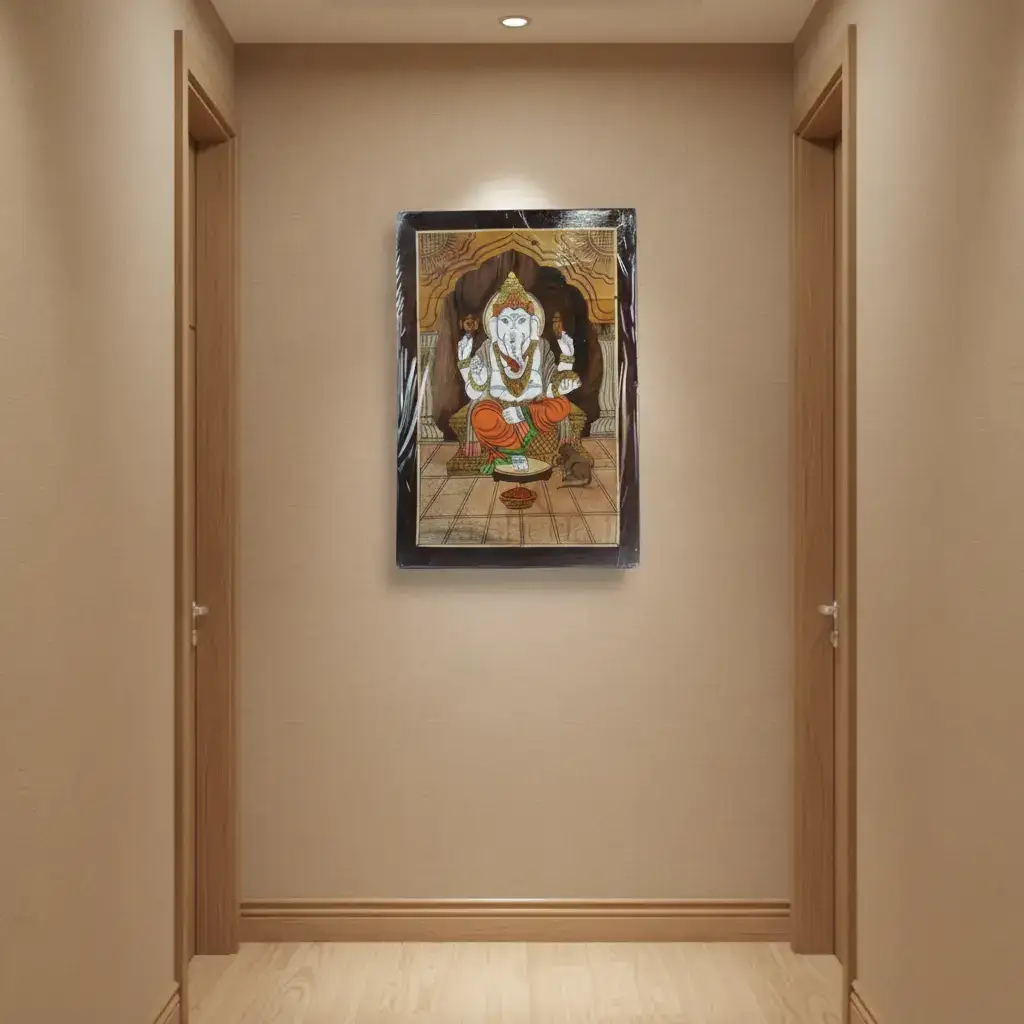 Intricate Rosewood Inlay Frame Ganesh with Shankh & Chakra - Image 2