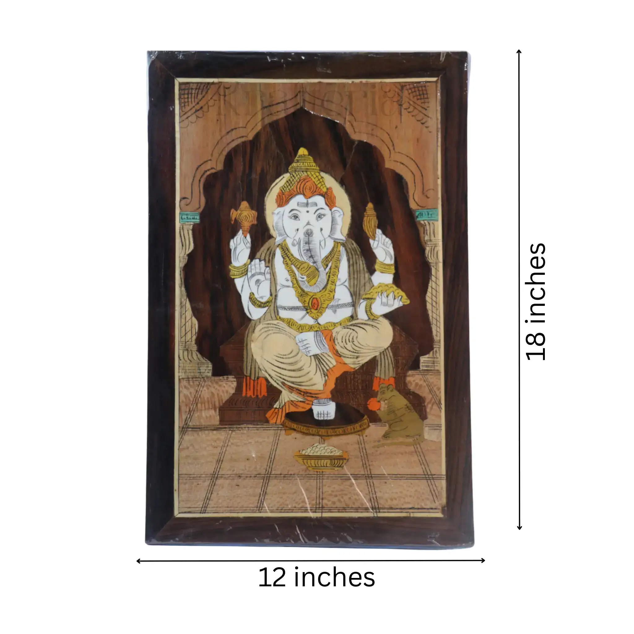 Lord Ganesha with ShankhChakra Rosewood Inlay Art Frame - Image 5