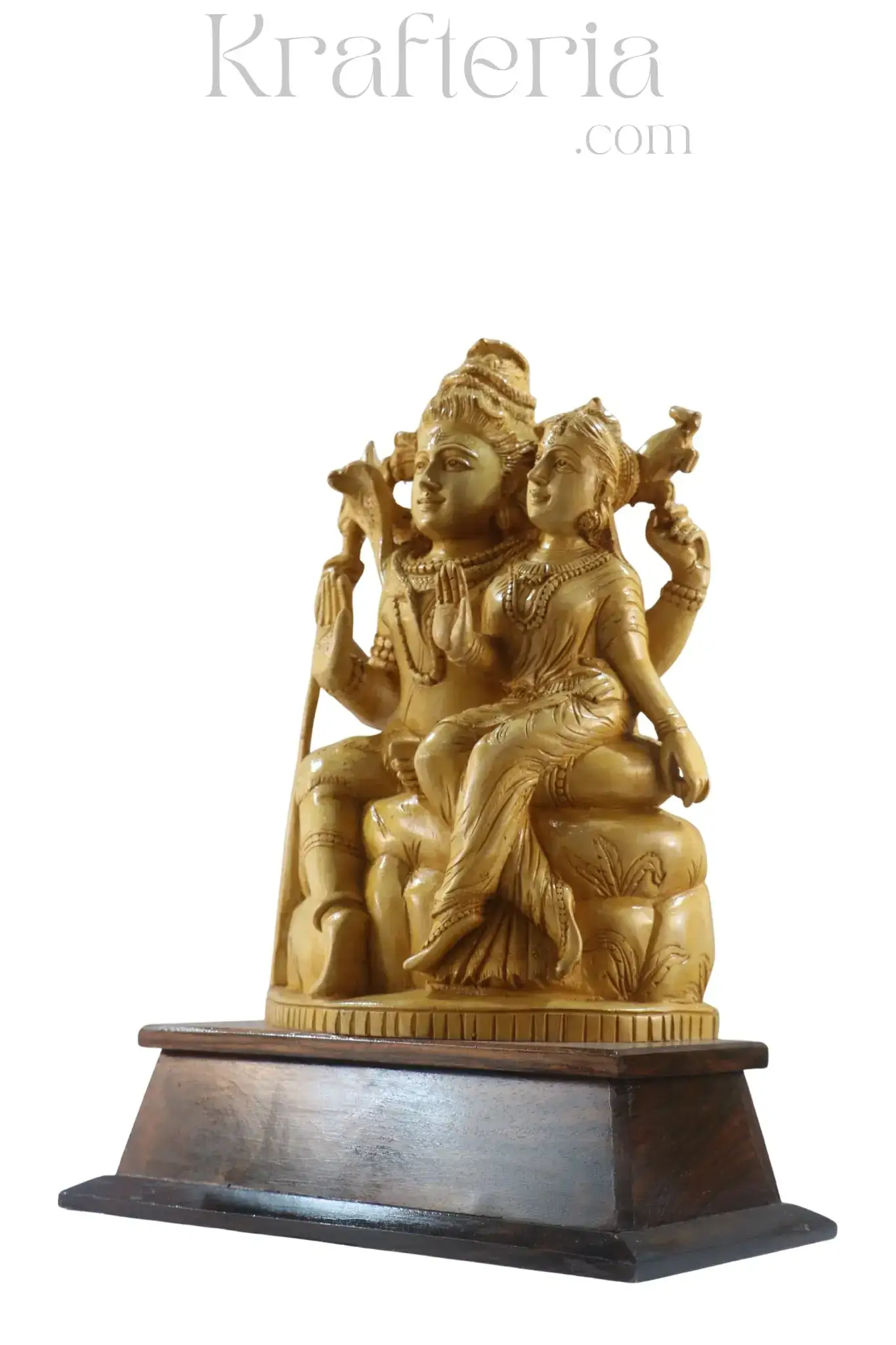 Divine Shiva & Parvati Statue – Traditional Handcarved Wooden Art - Image 3