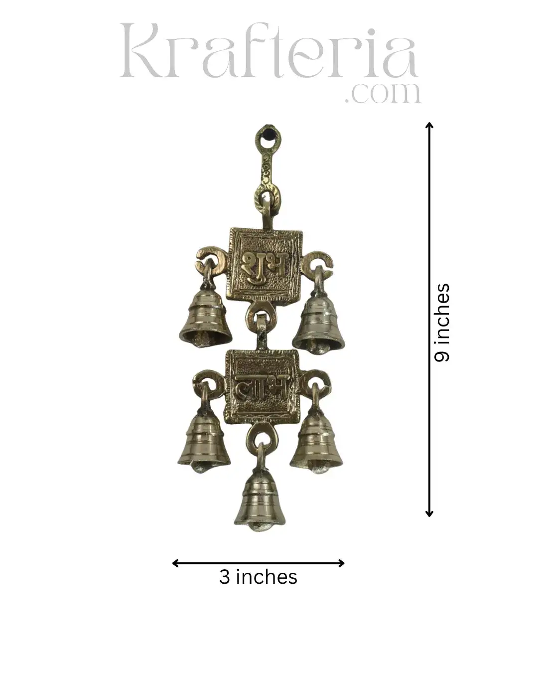 Decorative Brass Shubh Labh Bell Wall Hanging for Spiritual Spaces - Image 3