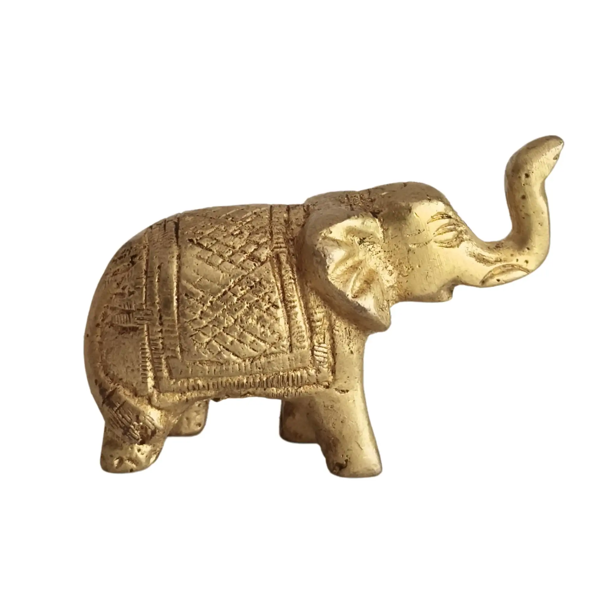 Small Brass Elephant idol- Decorative Trunk Up Statue - Image 3