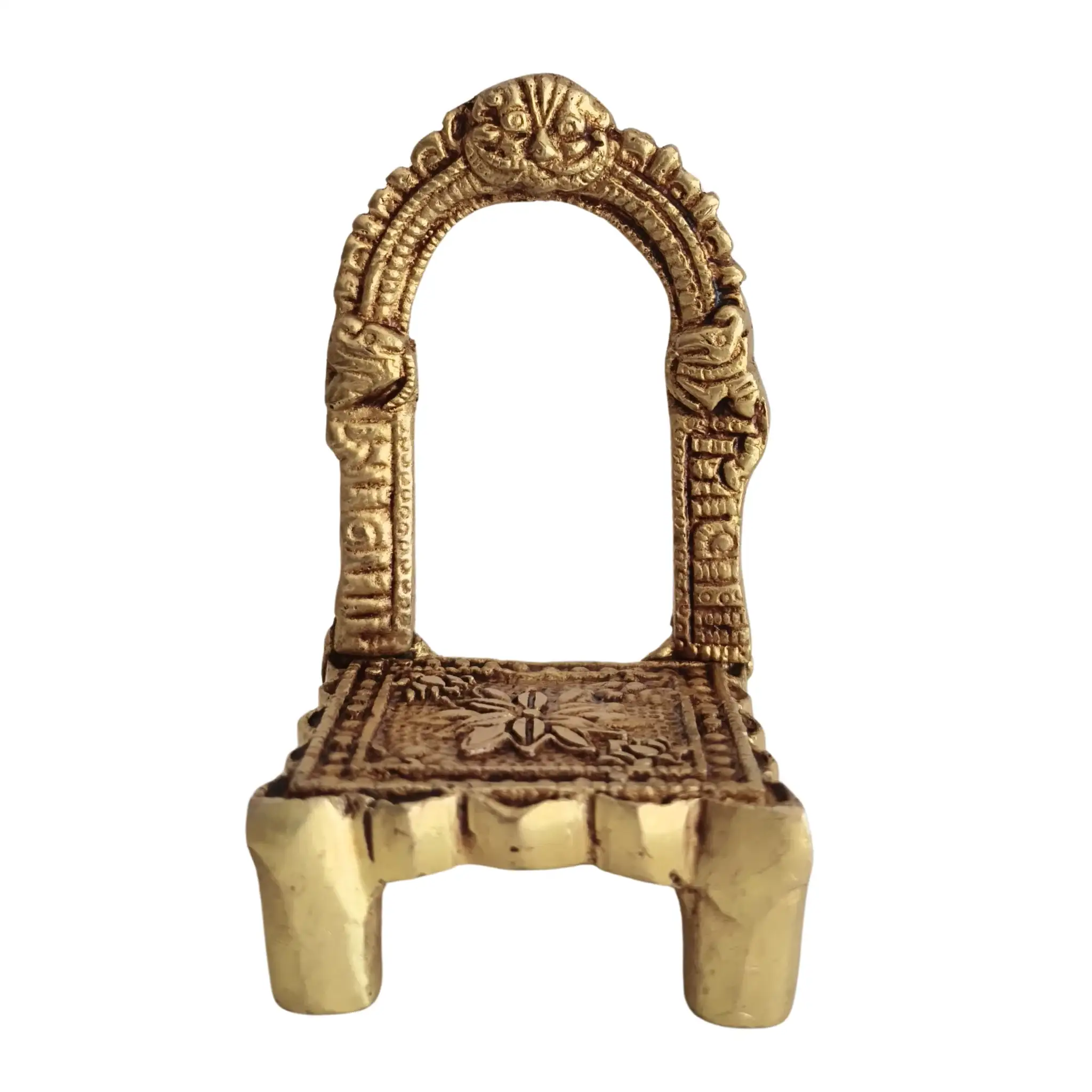 Golden Brass Simhasan (Throne) with Elegant Arch Frame - Image 4