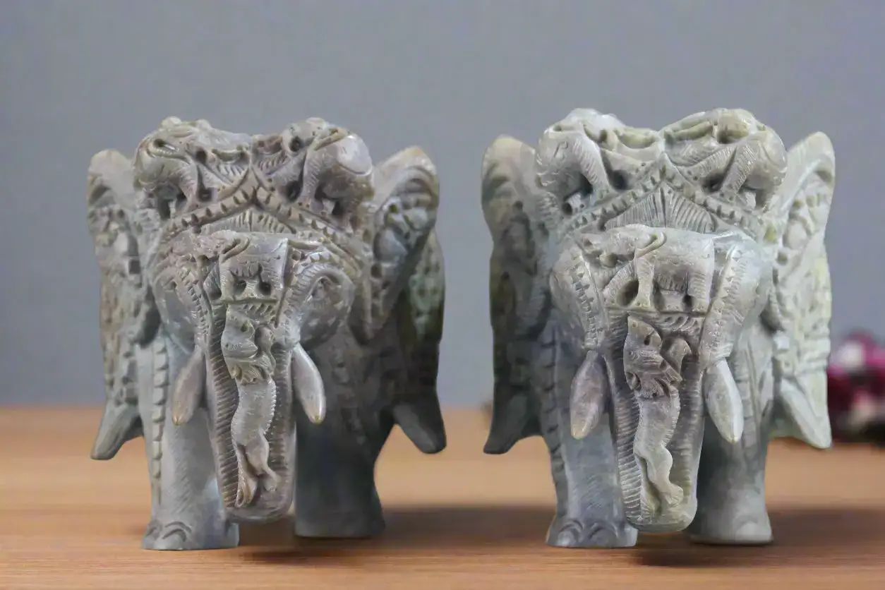 Pair of Elephants Idol Soft Stone – Intricate Jali Carving Handcrafted Artwork - Image 13