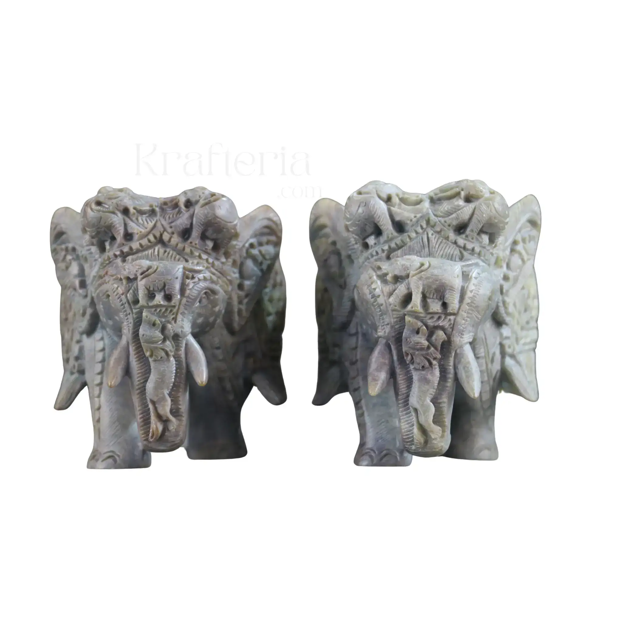 Pair of Elephants Idol Soft Stone – Intricate Jali Carving Handcrafted Artwork - Image 15
