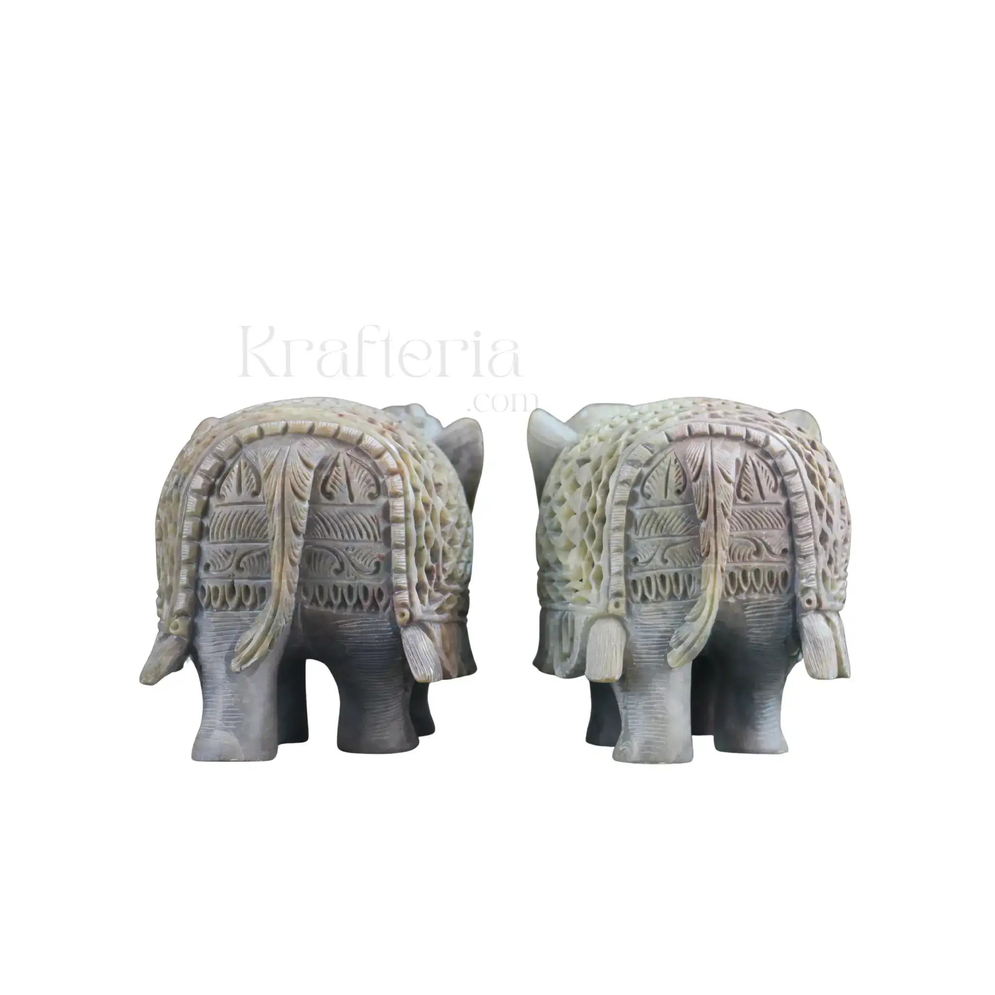 Pair of Elephants Idol Soft Stone – Intricate Jali Carving Handcrafted Artwork - Image 17
