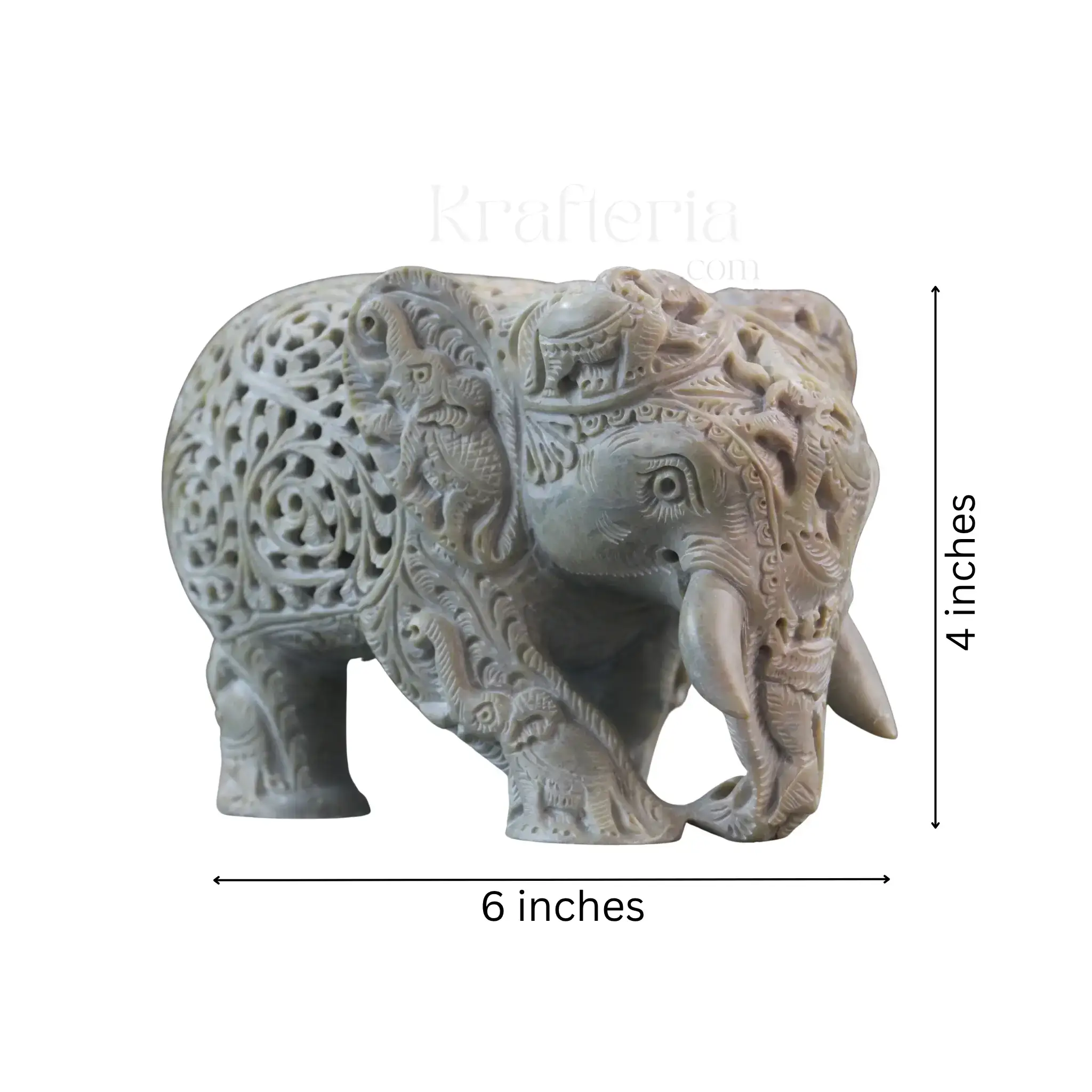 Pair of Elephants Idol Soft Stone – Intricate Jali Carving Handcrafted Artwork - Image 4