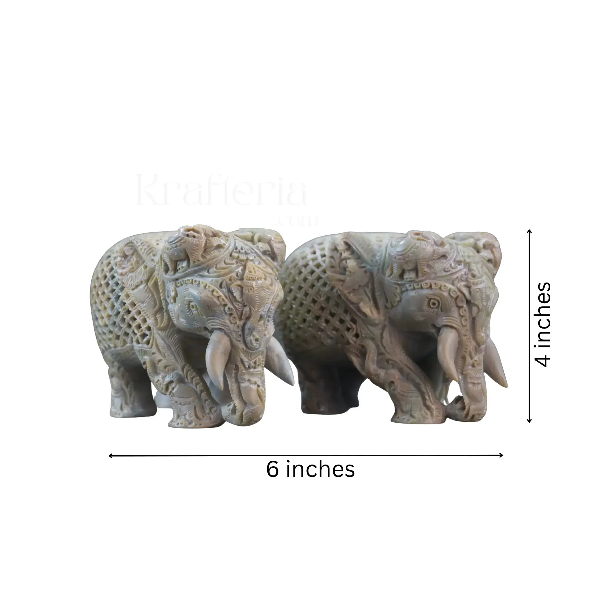 Pair of Elephants Idol Soft Stone – Intricate Jali Carving Handcrafted Artwork - Image 7
