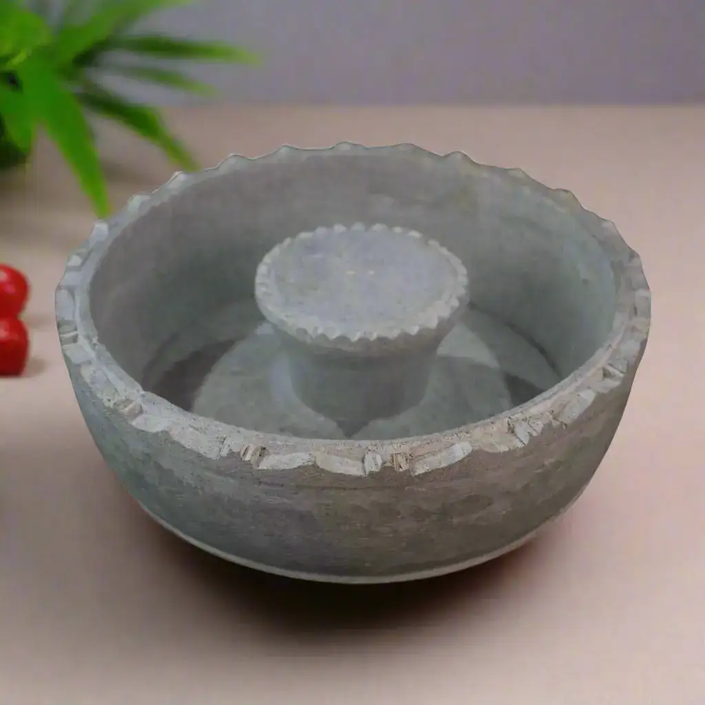 Urli Bowl in Soft Stone with Statue Holder – Artistic Puja Accent - Image 4