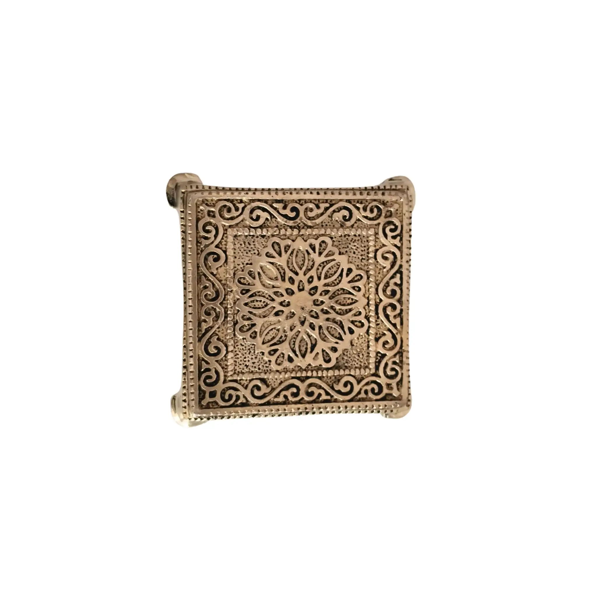 Square Brass Puja Pedestal with Filigree Design - Image 3