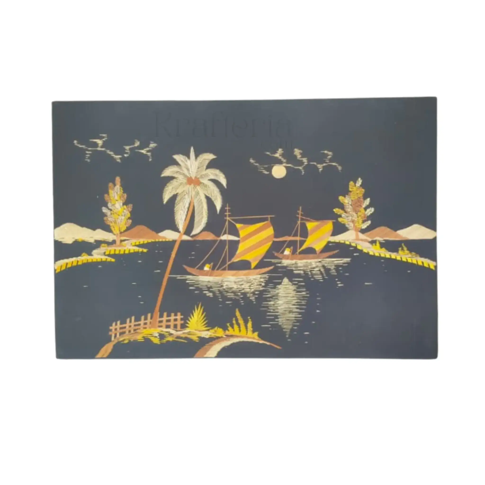 Straw Marquetry Art Coastal Scene - Image 2