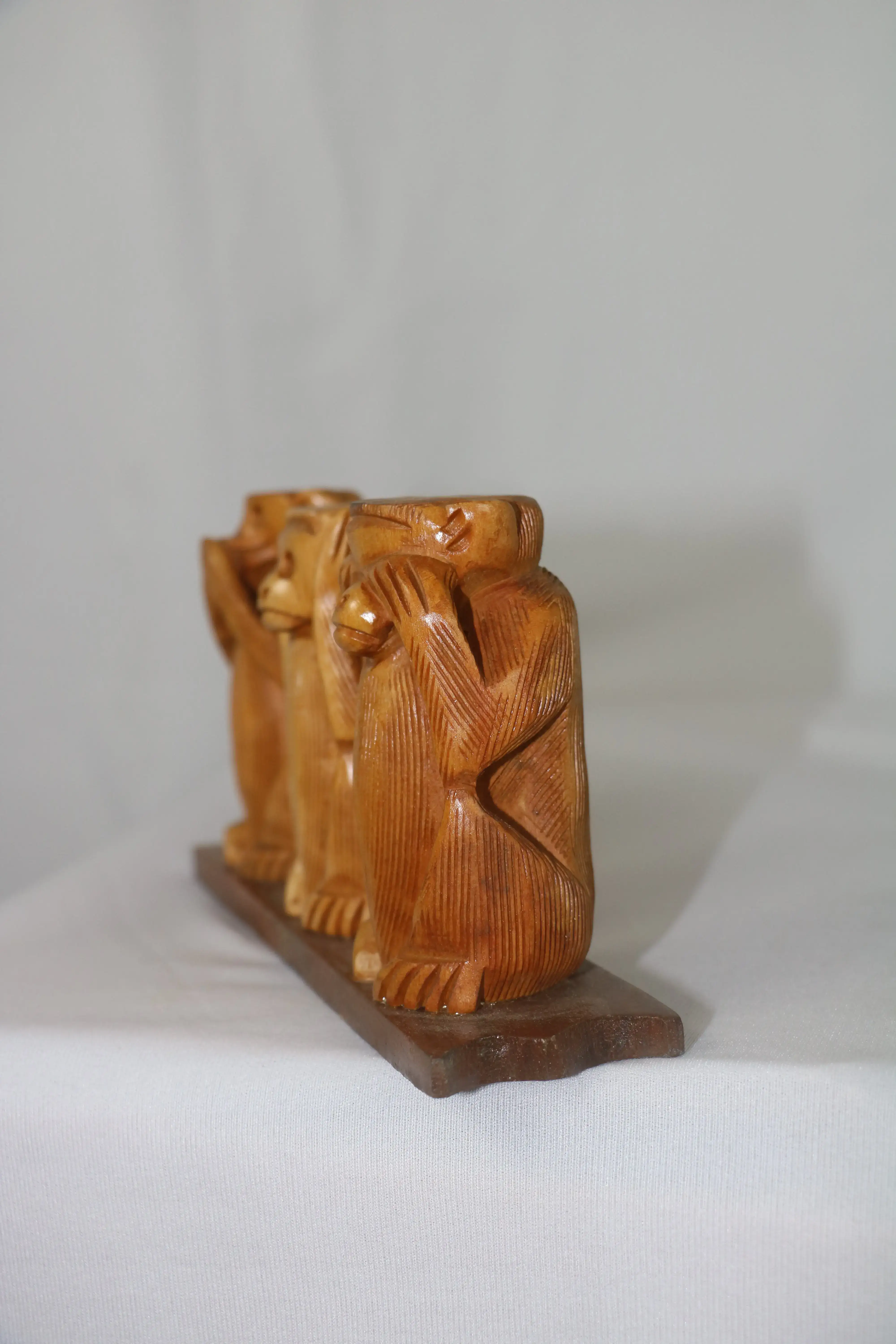 Hand-Carved Three Wise Monkeys Sculpture | Traditional Wooden Art - Image 3