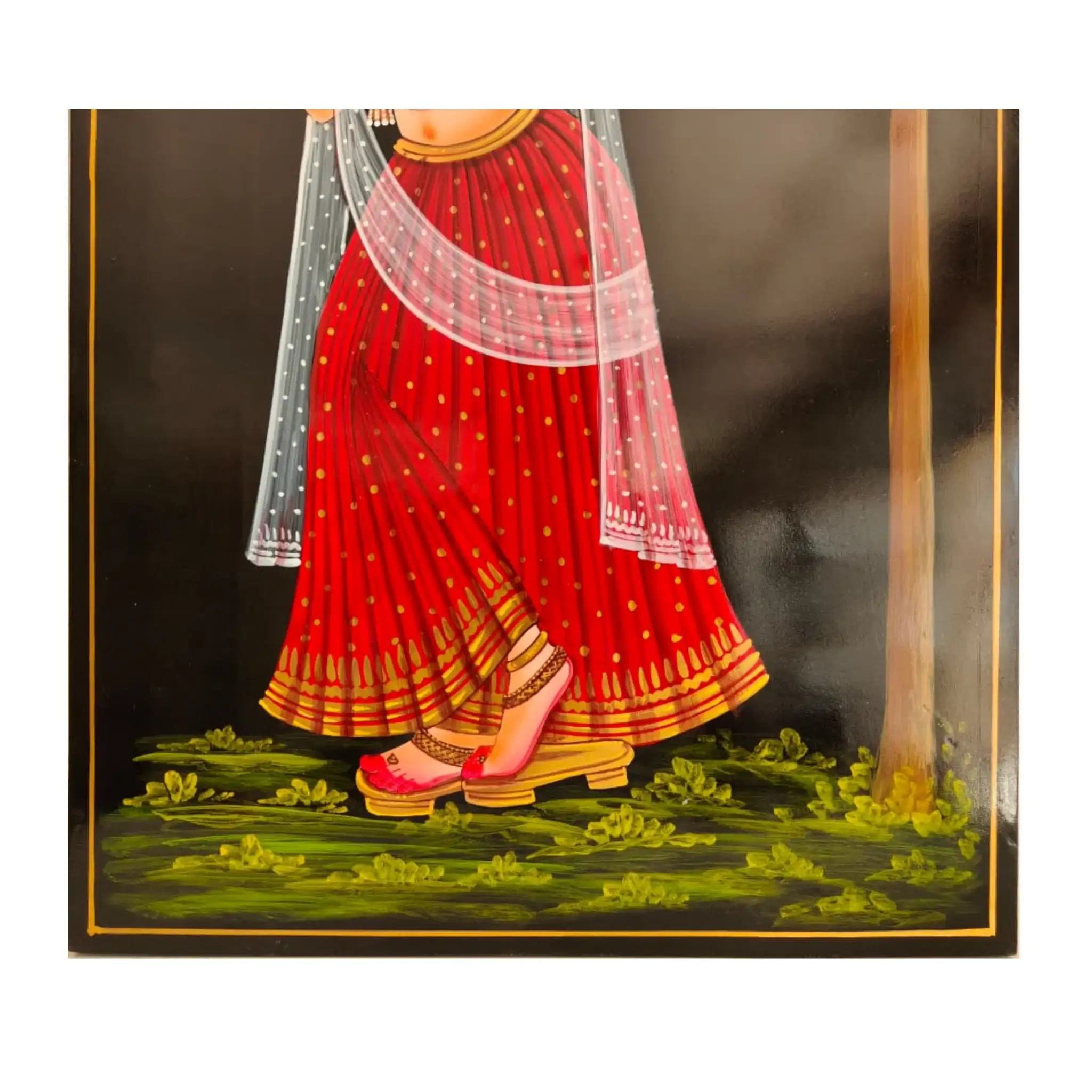 Tribal Woman Under Tree Holding Flower – Nirmal Painting - Image 4
