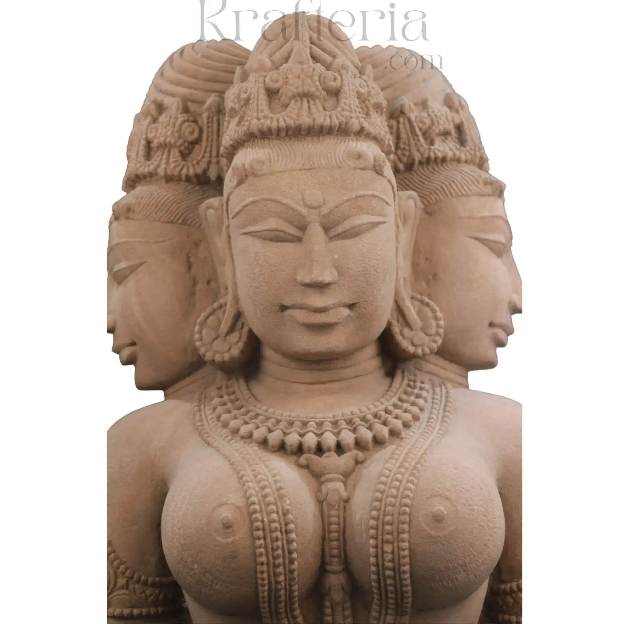 Faces of Eternity - Bust of the Triple Aspect Deity Sandstone Sculpture - Image 6